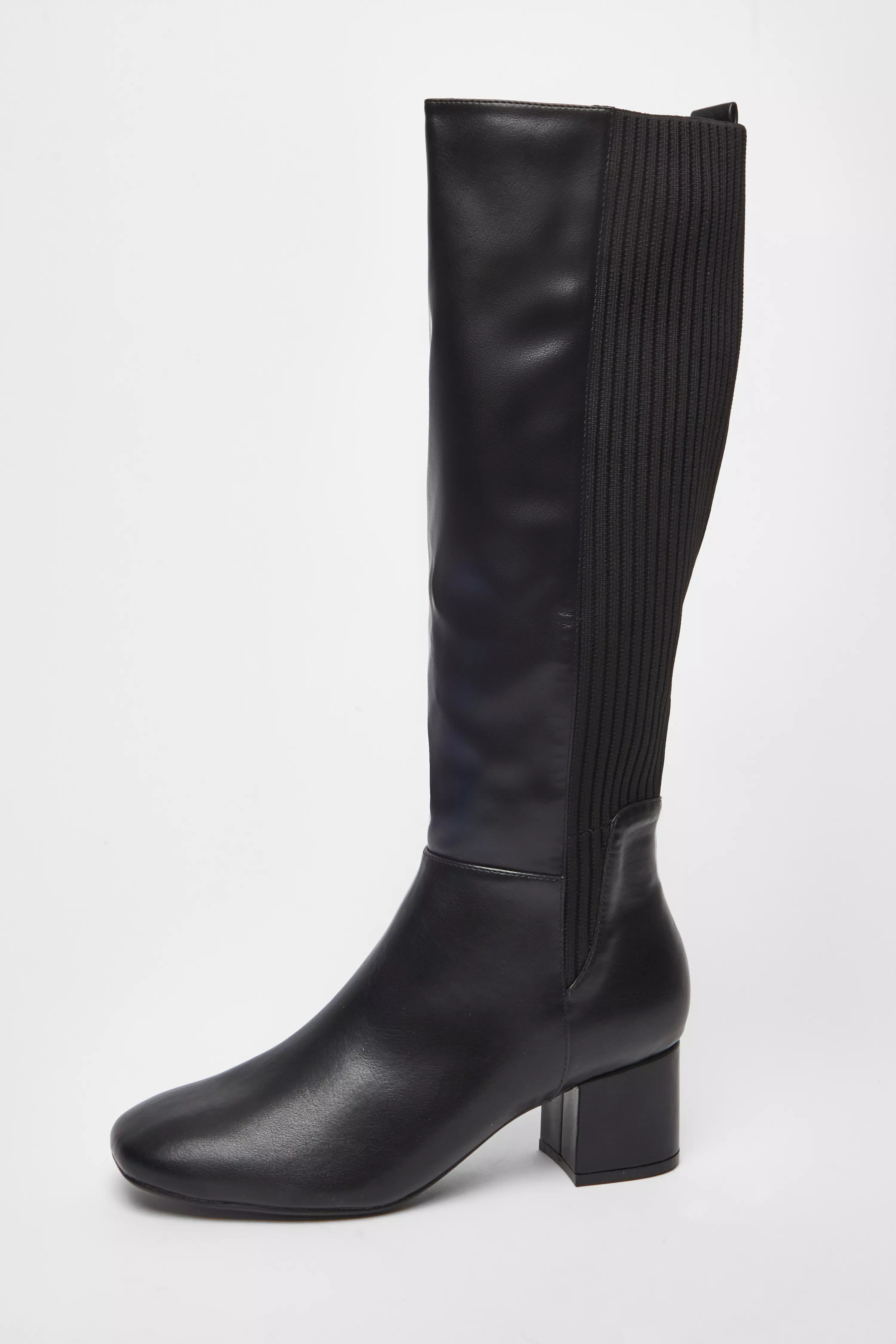 Black Faux Leather Elasticated Boots