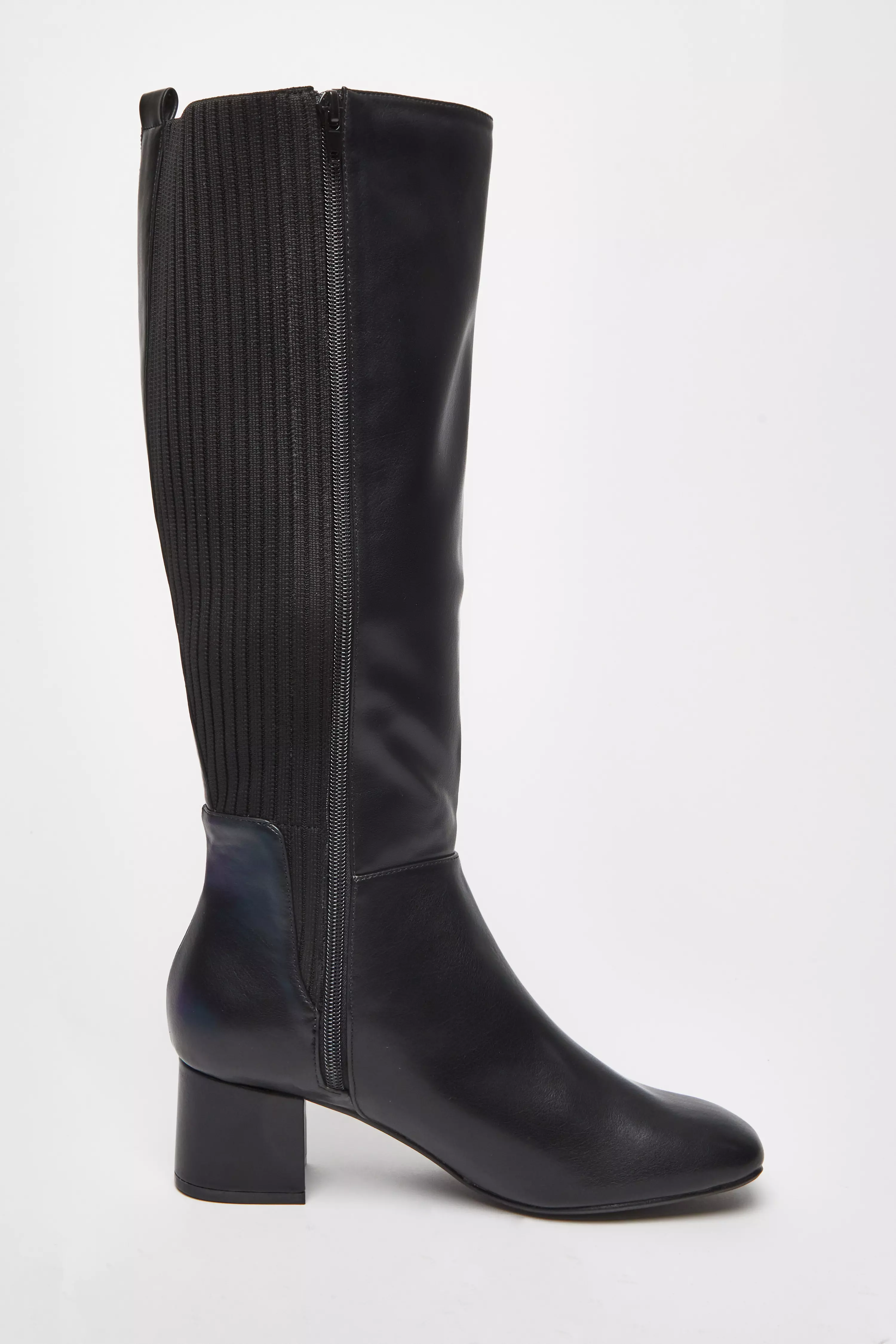 Black Faux Leather Elasticated Boots