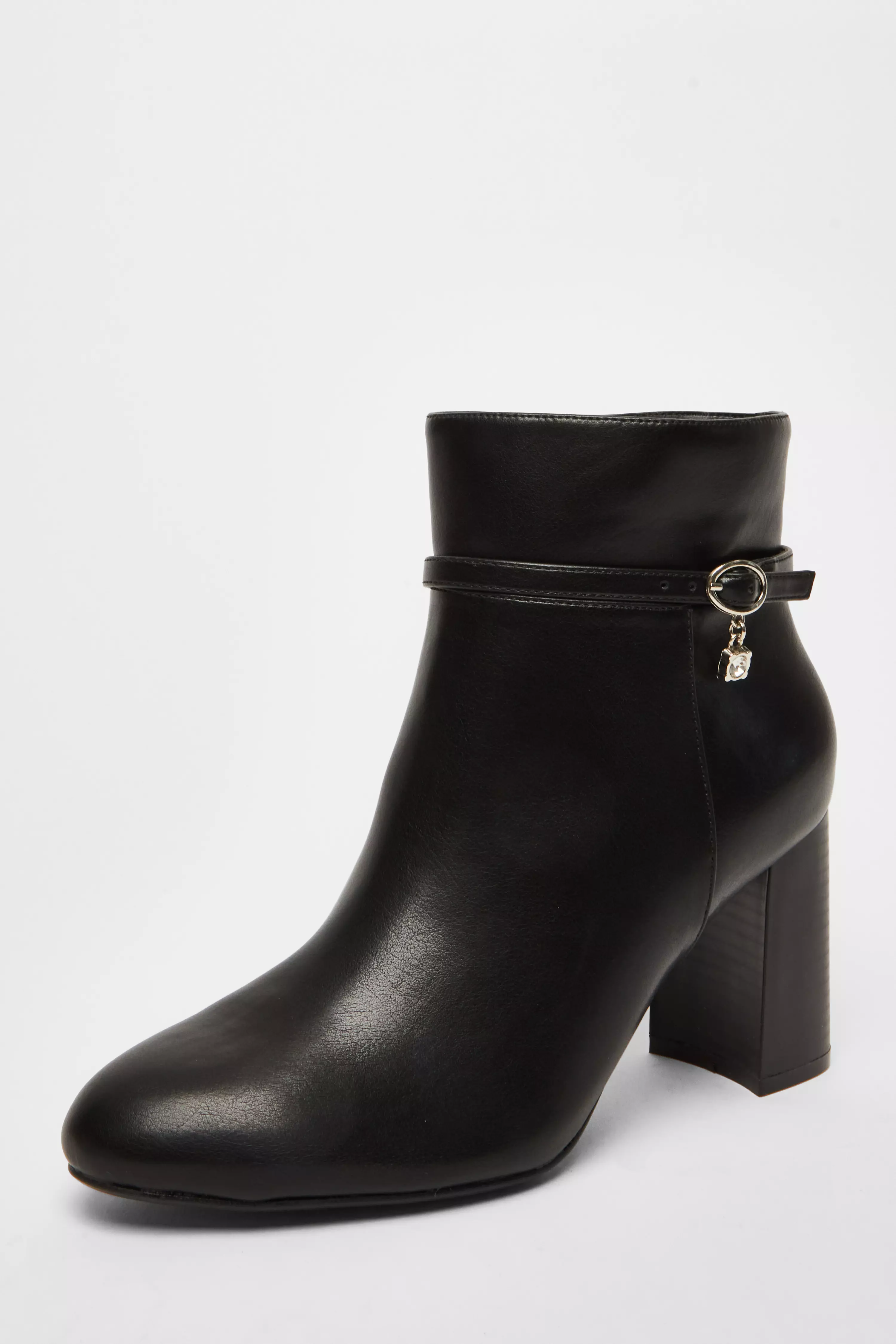 Black Faux Leather Heeled Ankle Boot