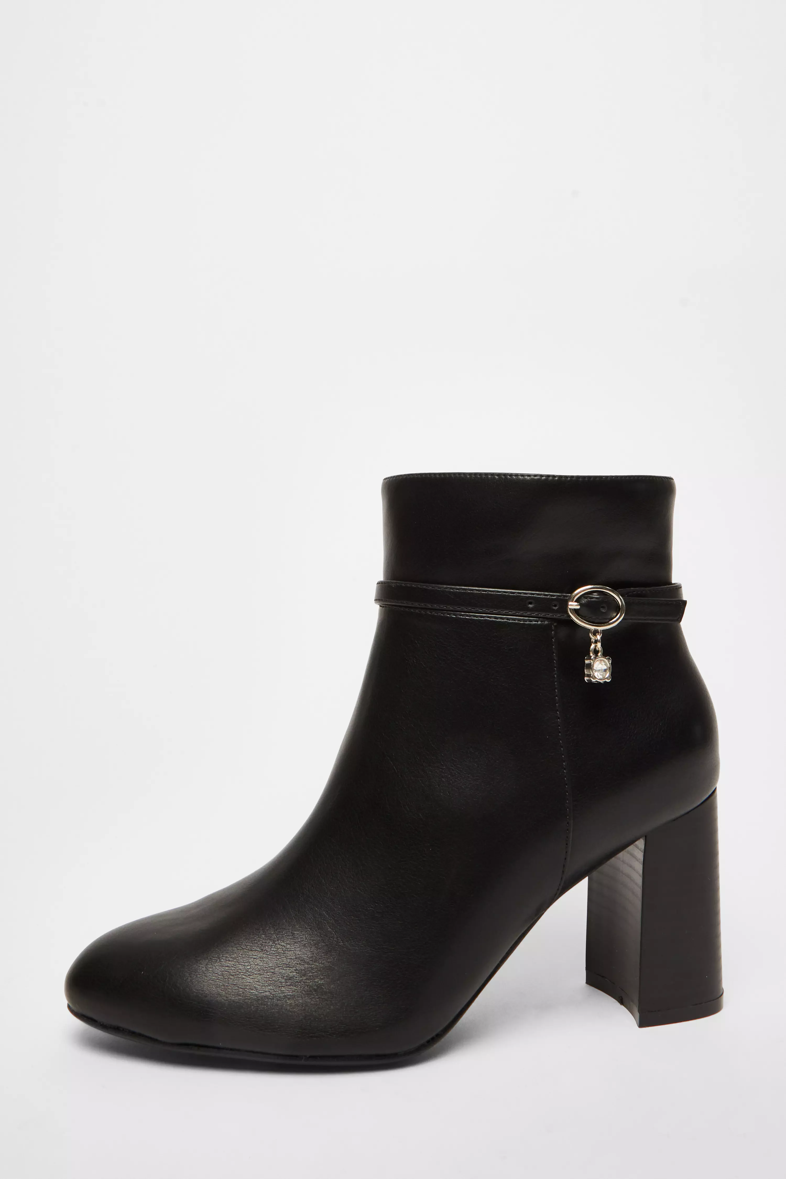 Black Faux Leather Heeled Ankle Boot