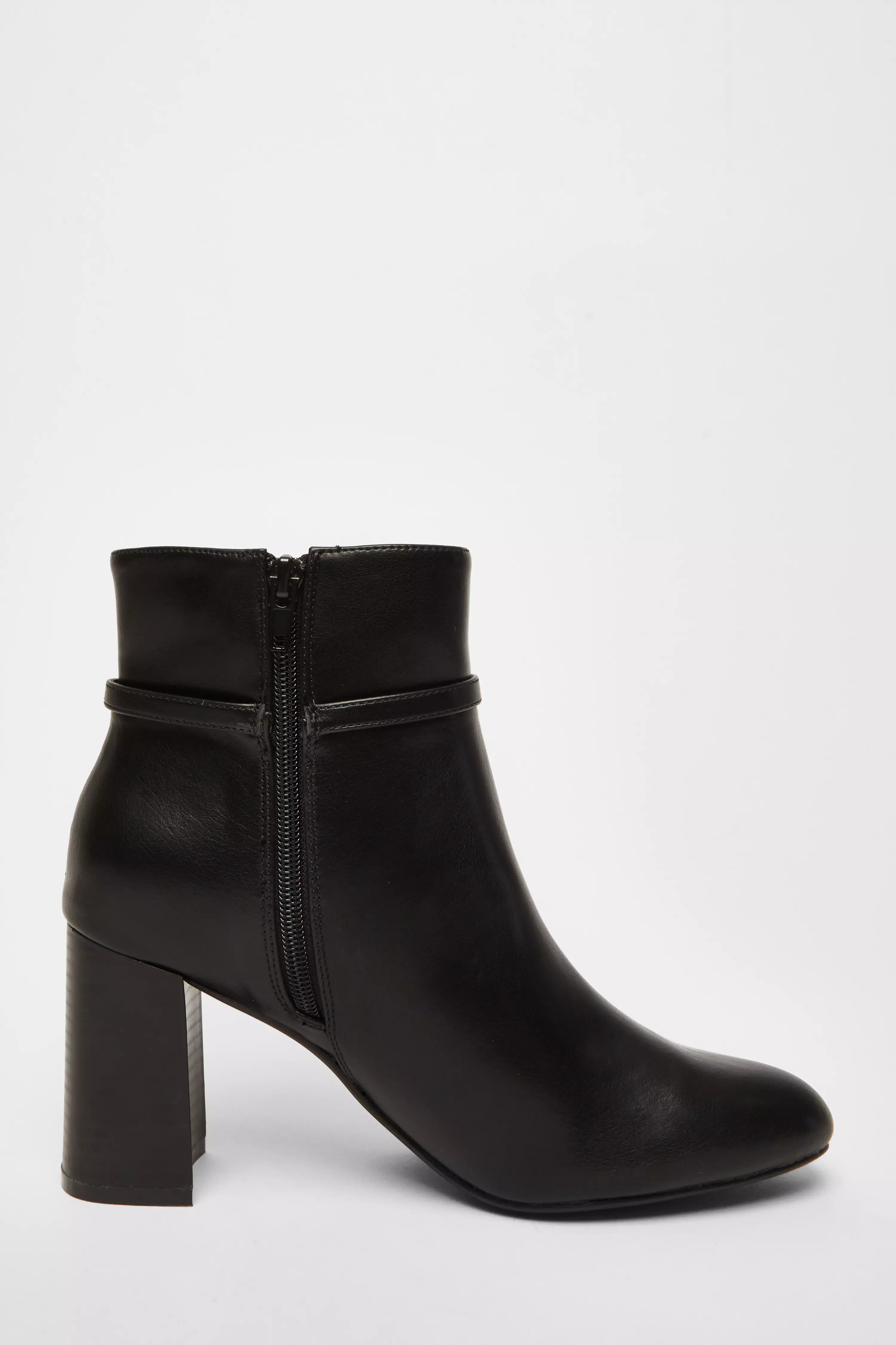 Black Faux Leather Heeled Ankle Boot