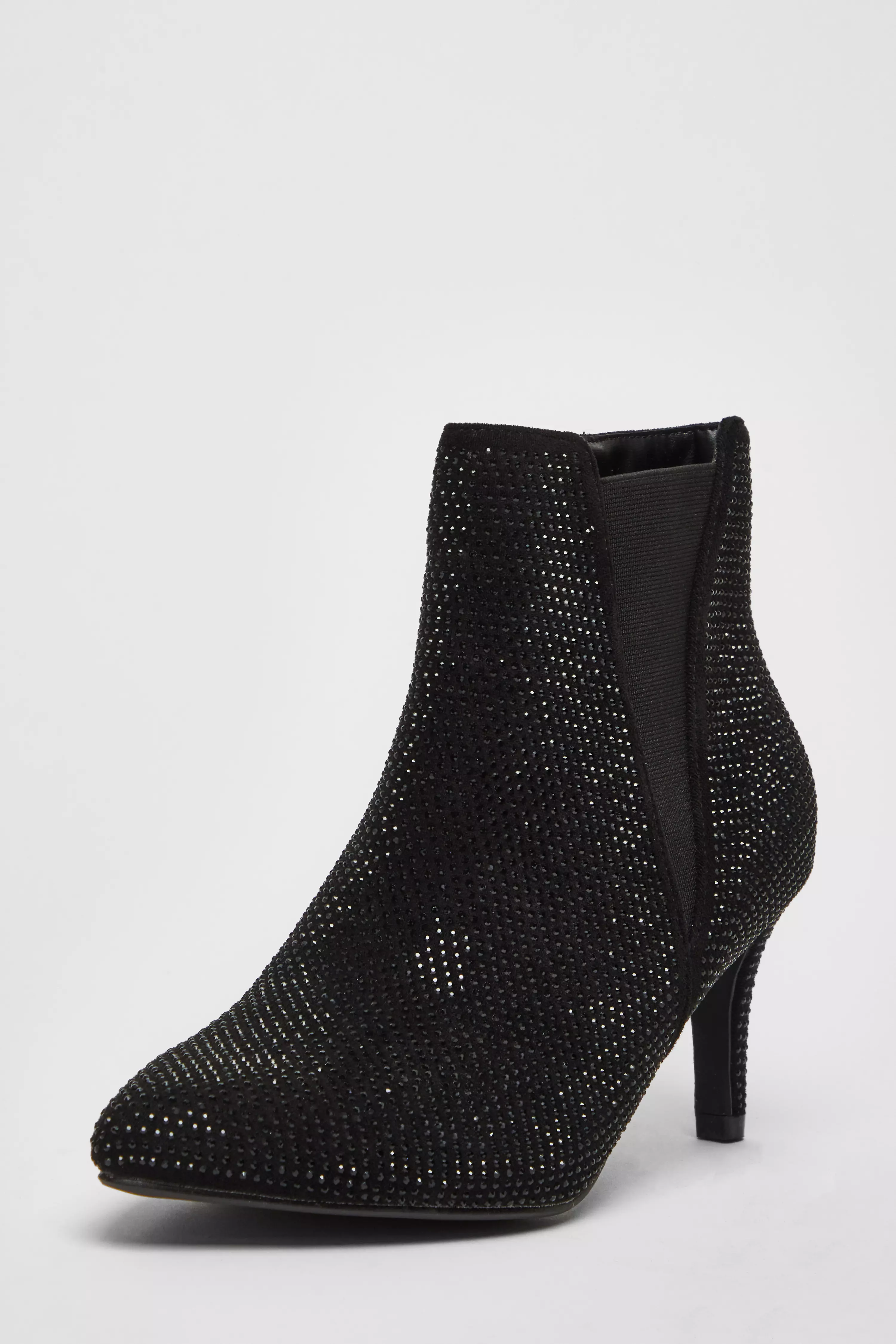 Wide Fit Black Diamante Ankle Boots