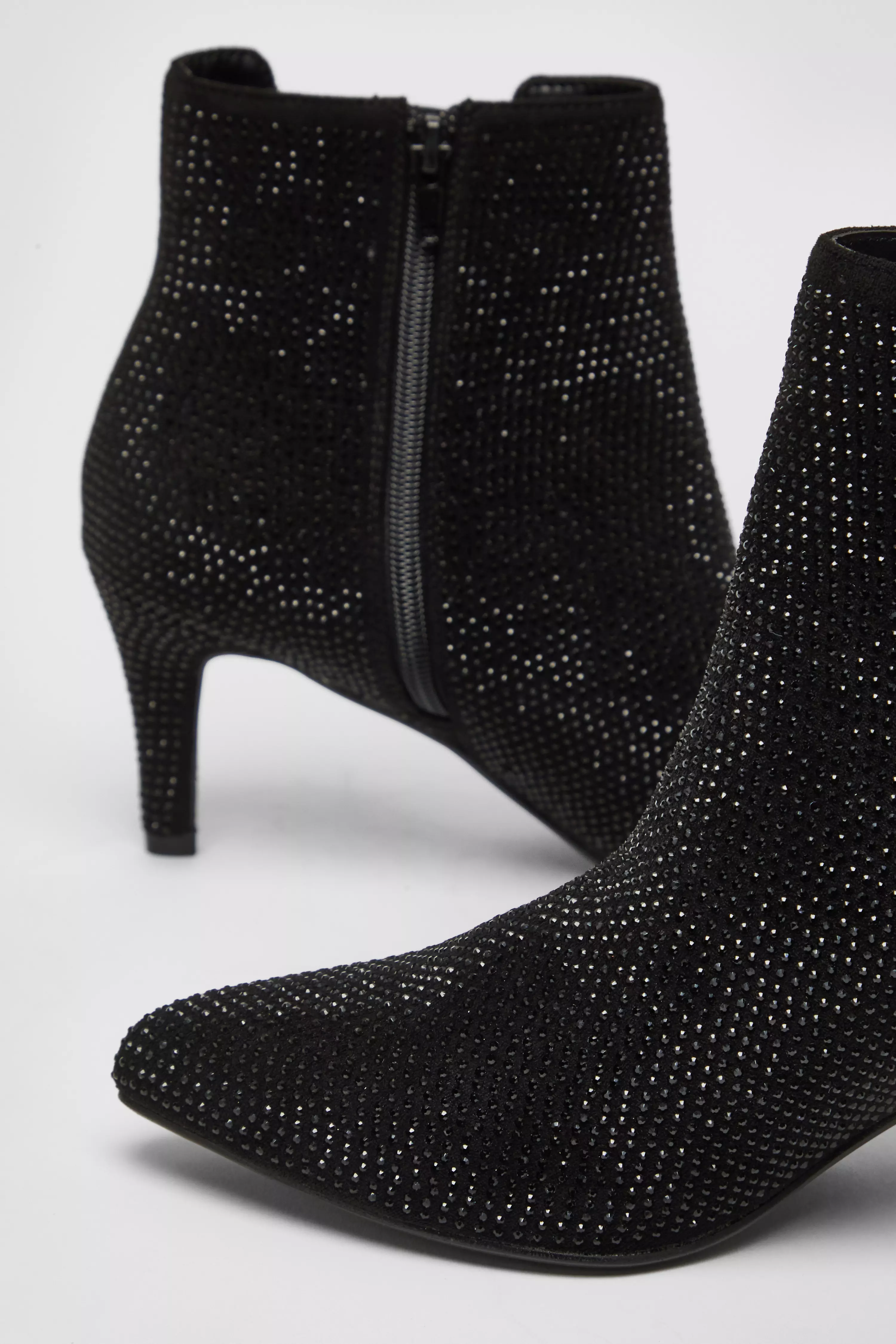 Wide Fit Black Diamante Ankle Boots