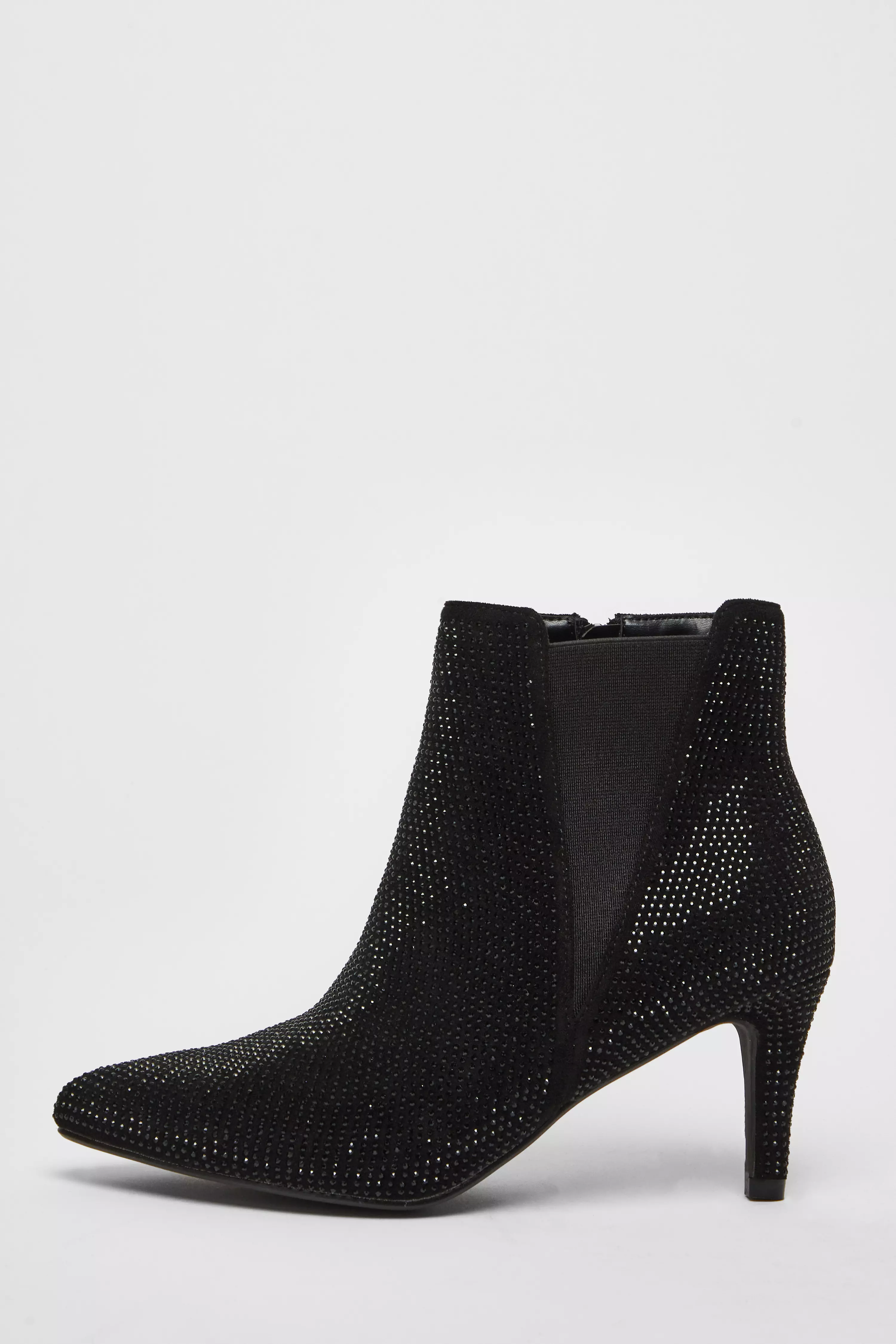 Wide Fit Black Diamante Ankle Boots