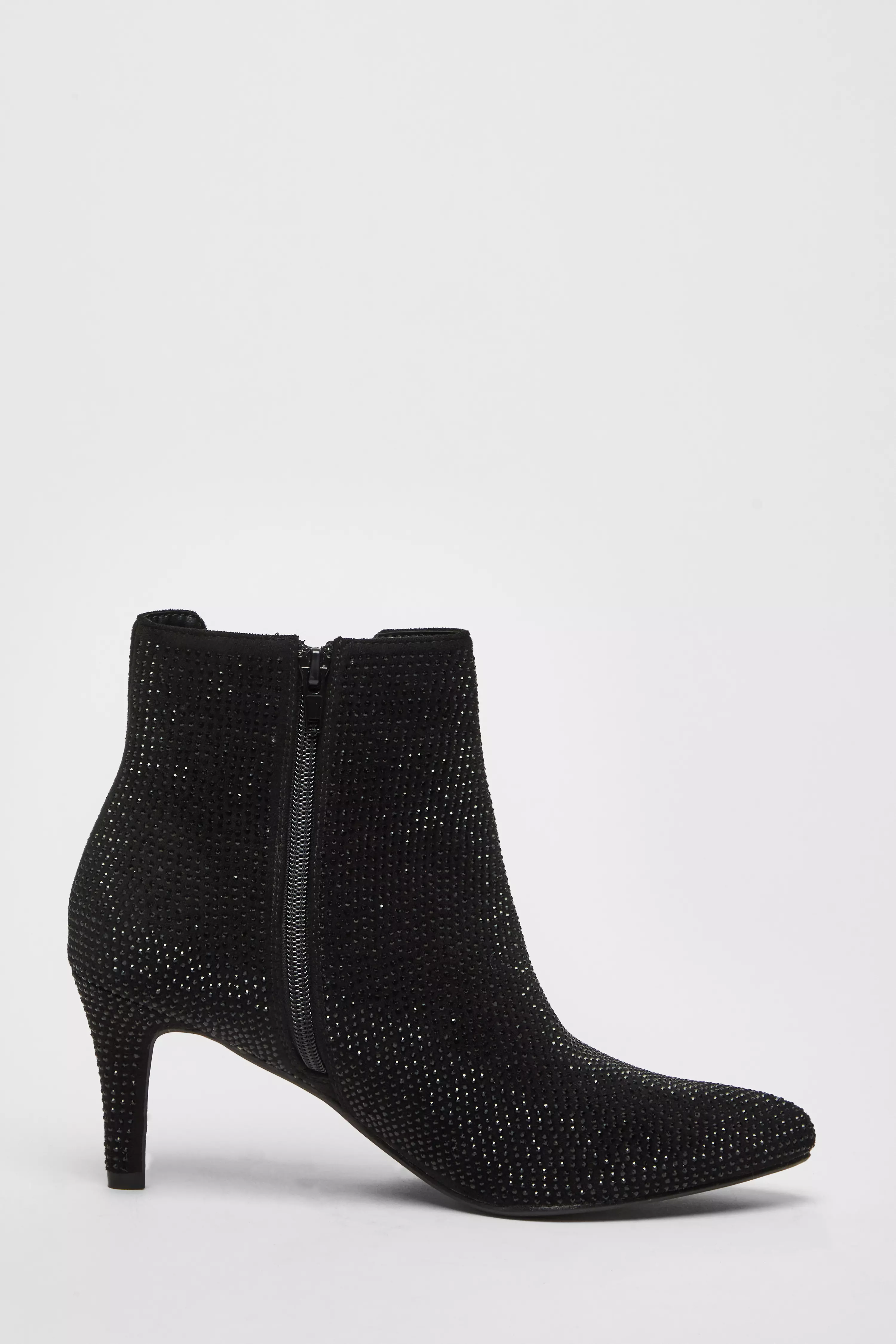 Wide Fit Black Diamante Ankle Boots