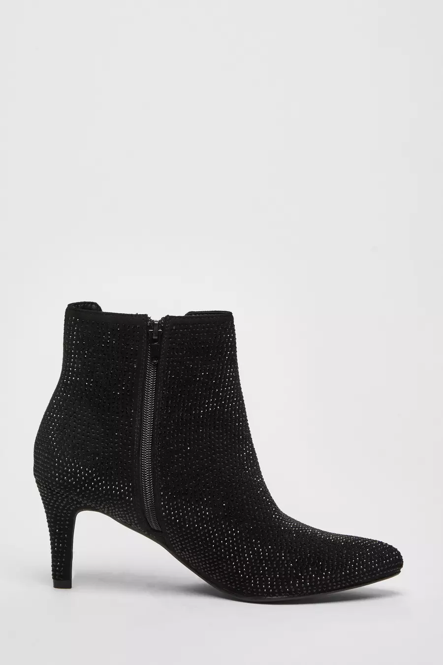 Wide Fit Black Diamante Ankle Boots QUIZ Clothing