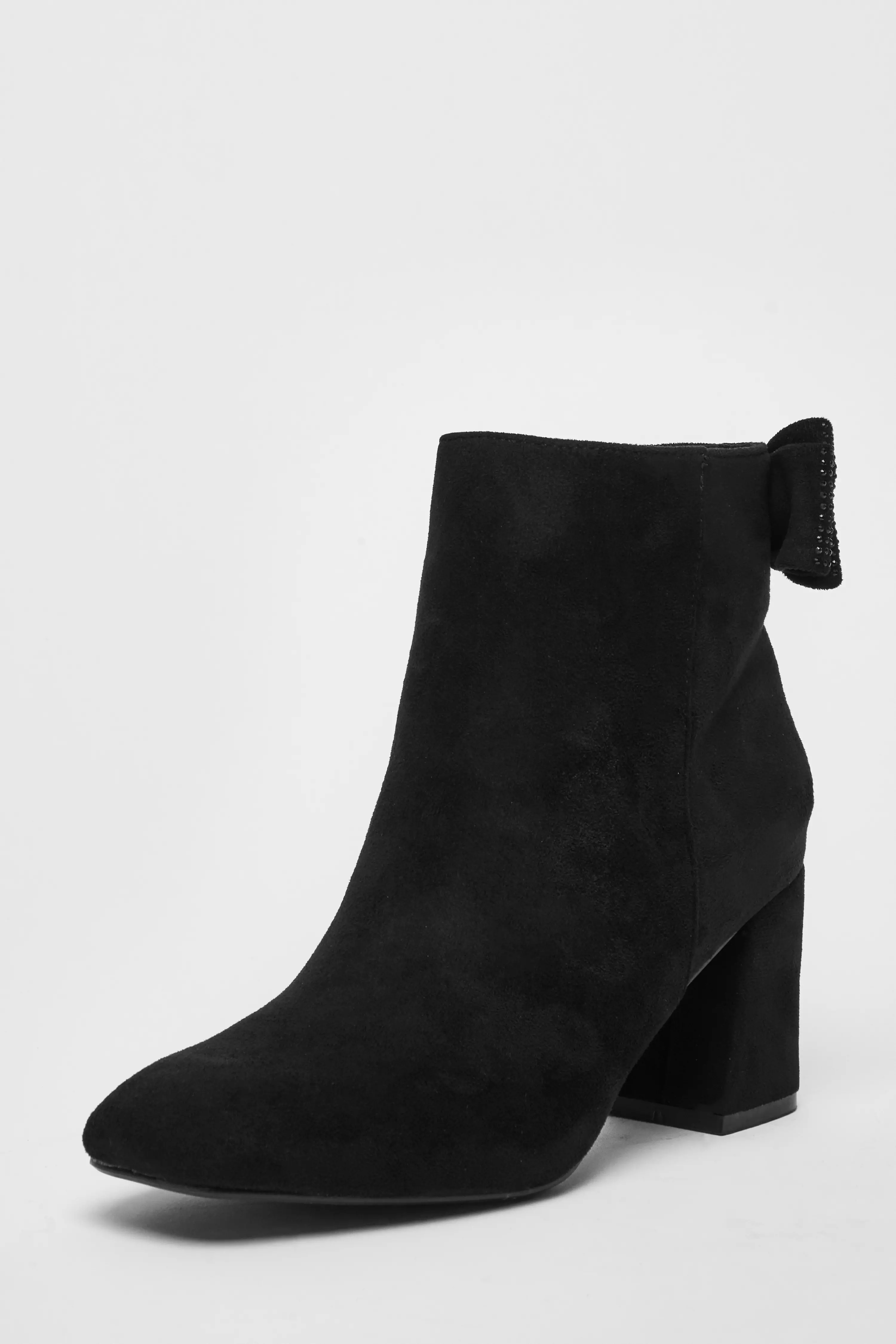 Black Diamante Bow Ankle Boots