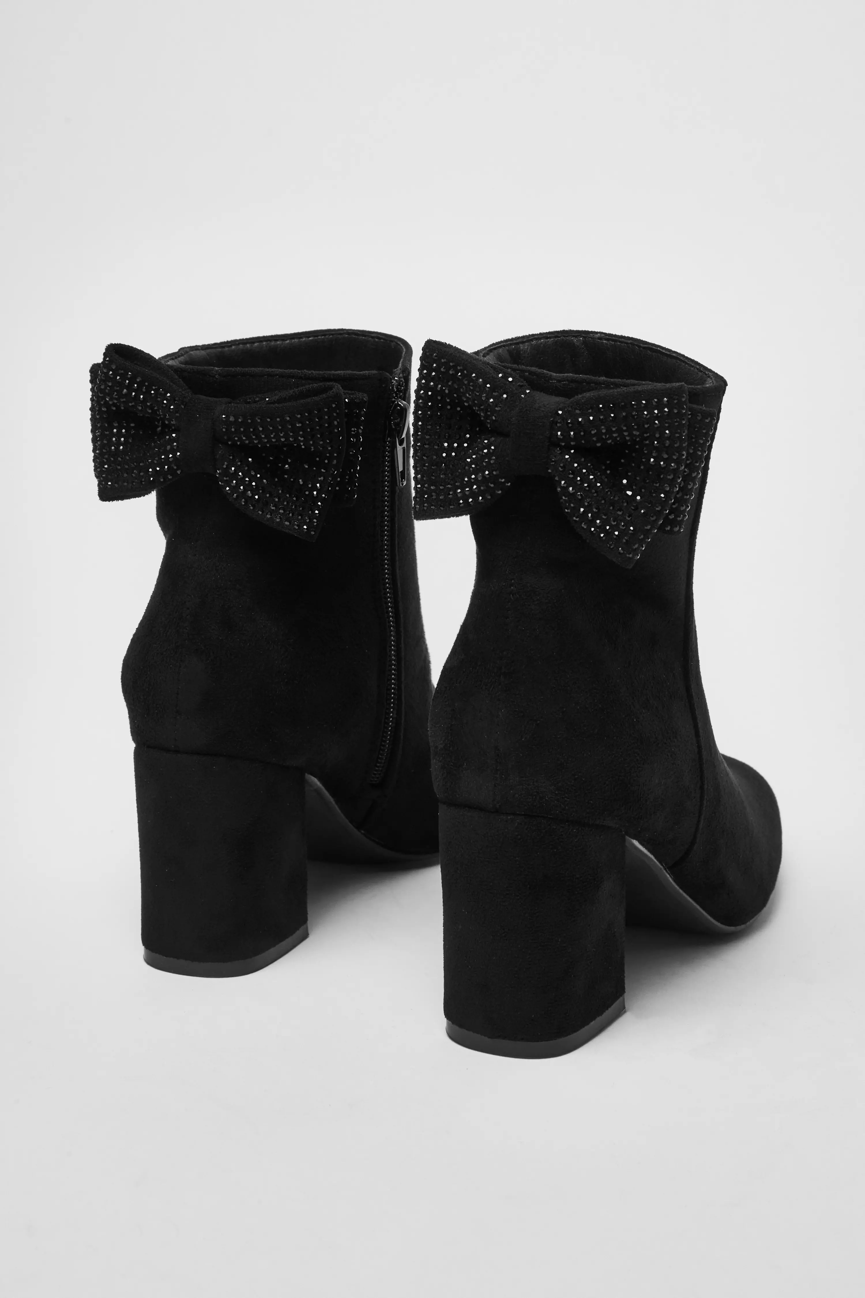 Black Diamante Bow Ankle Boots