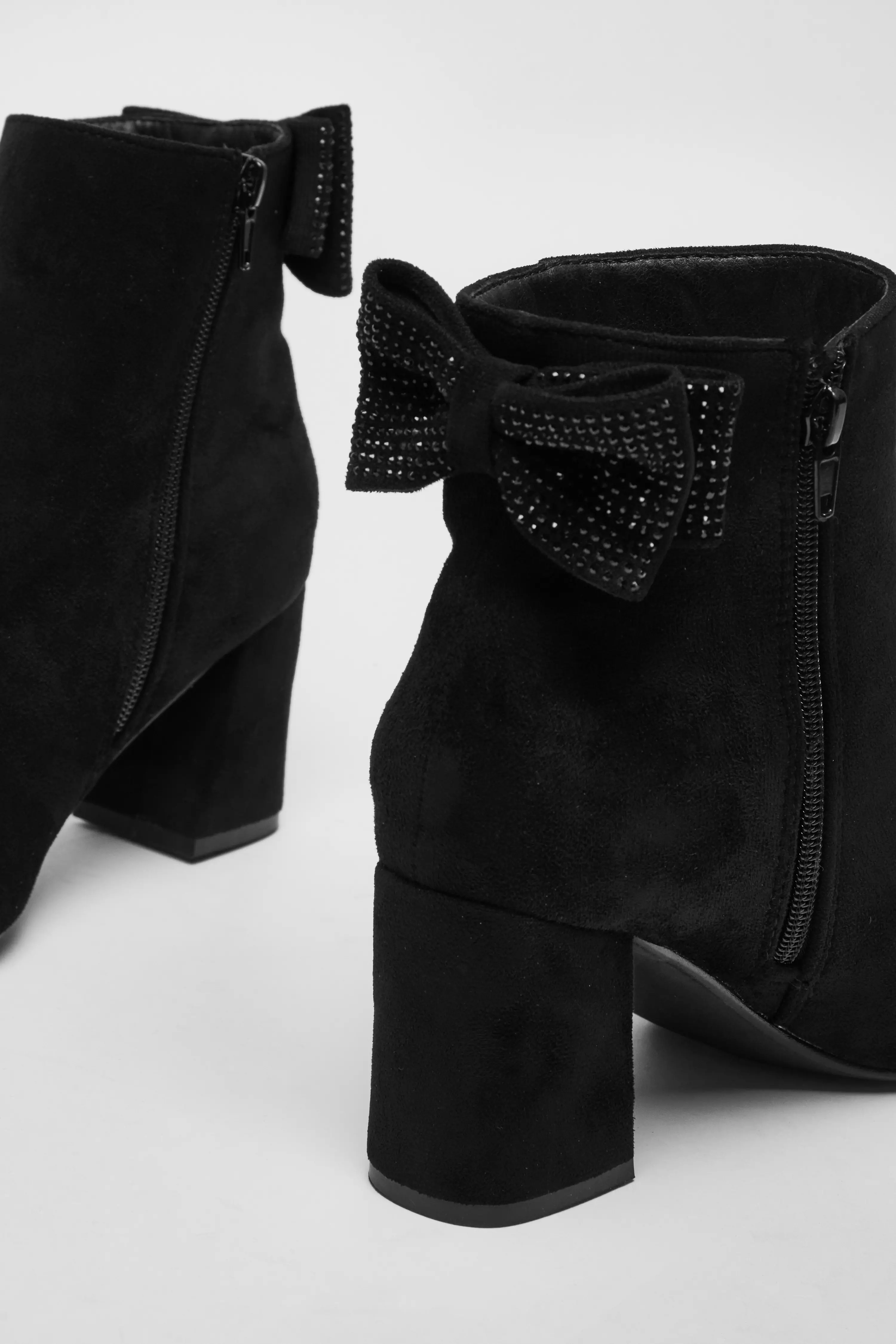 Black Diamante Bow Ankle Boots