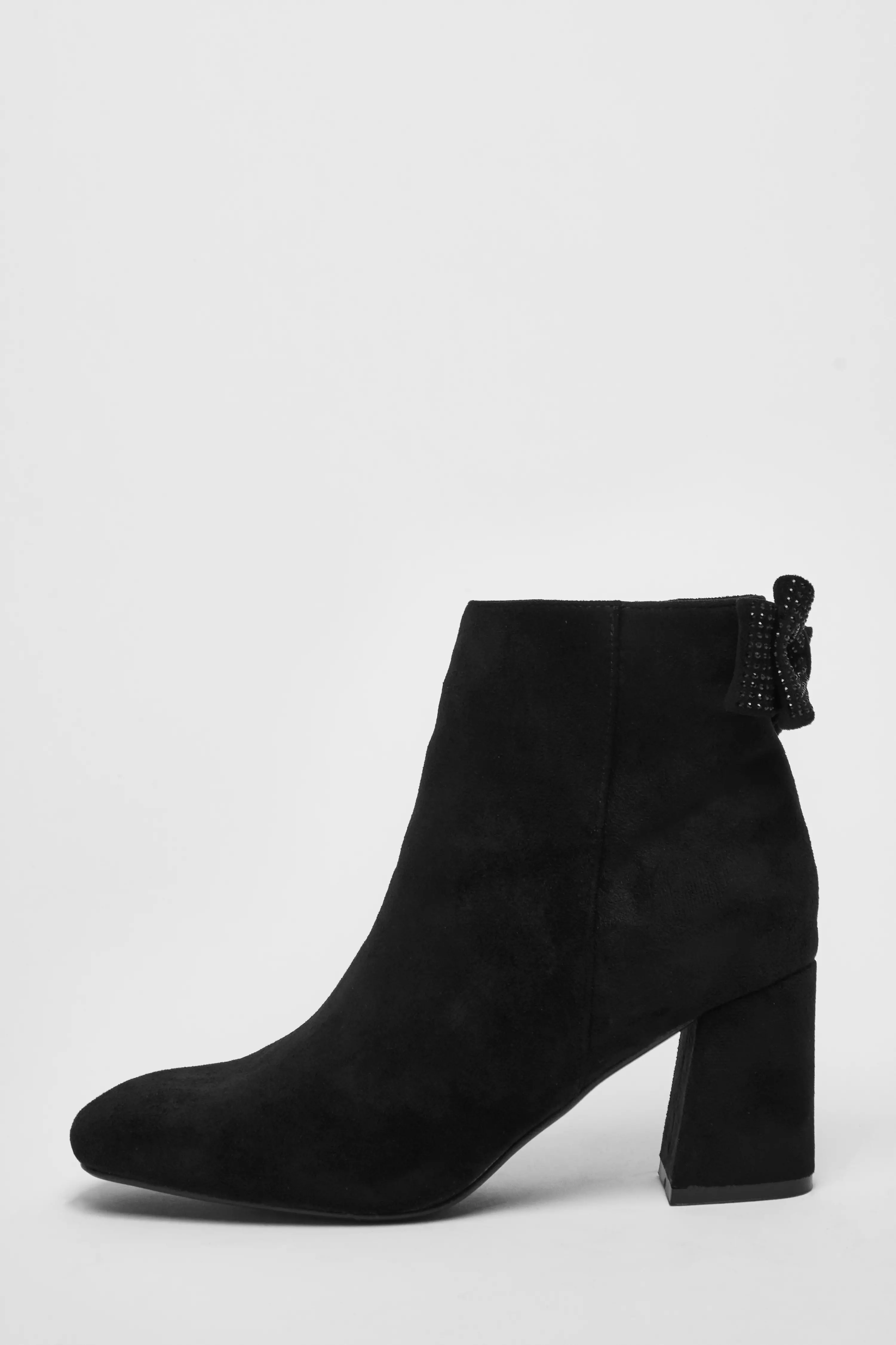 Black Diamante Bow Ankle Boots