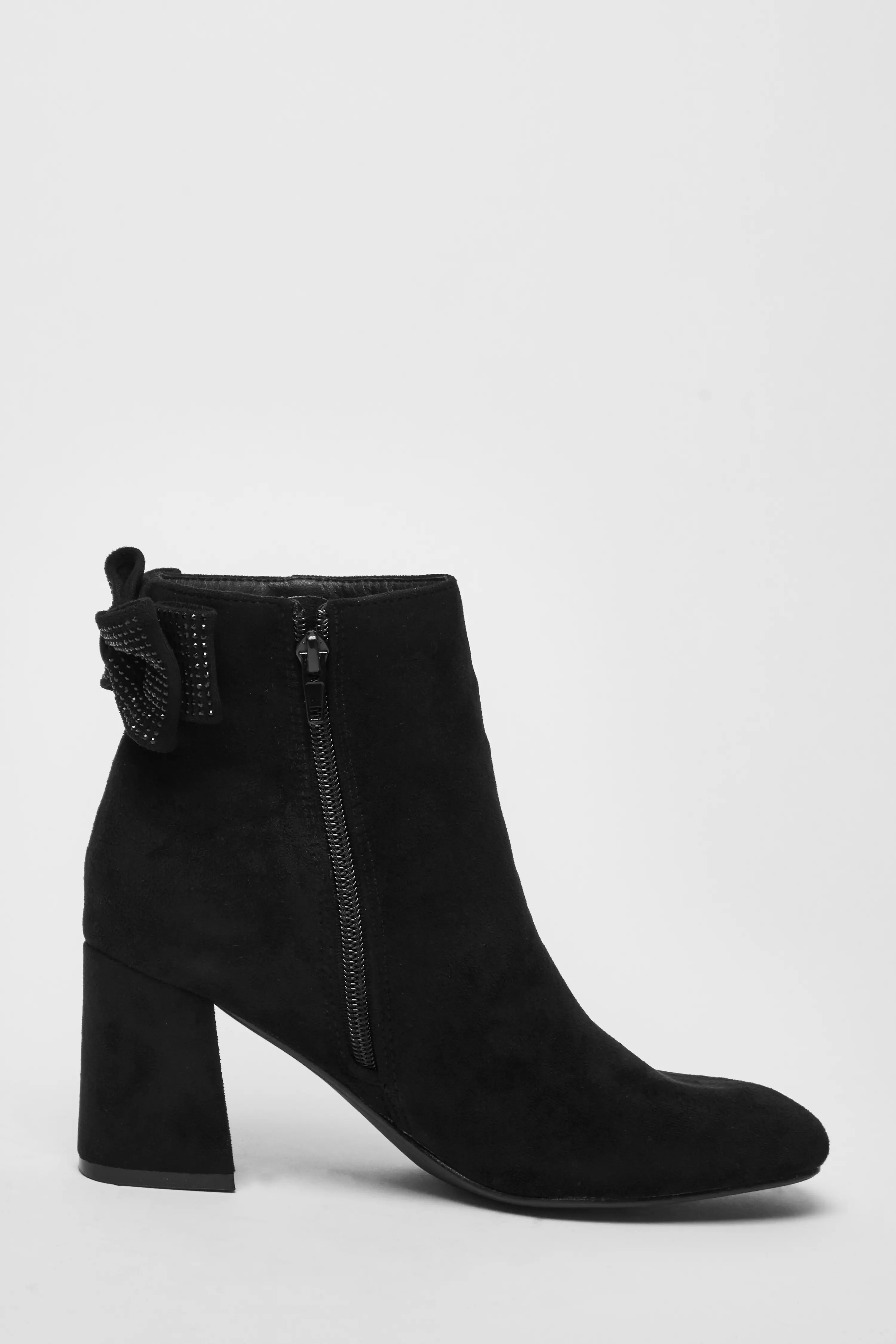 Black Diamante Bow Ankle Boots