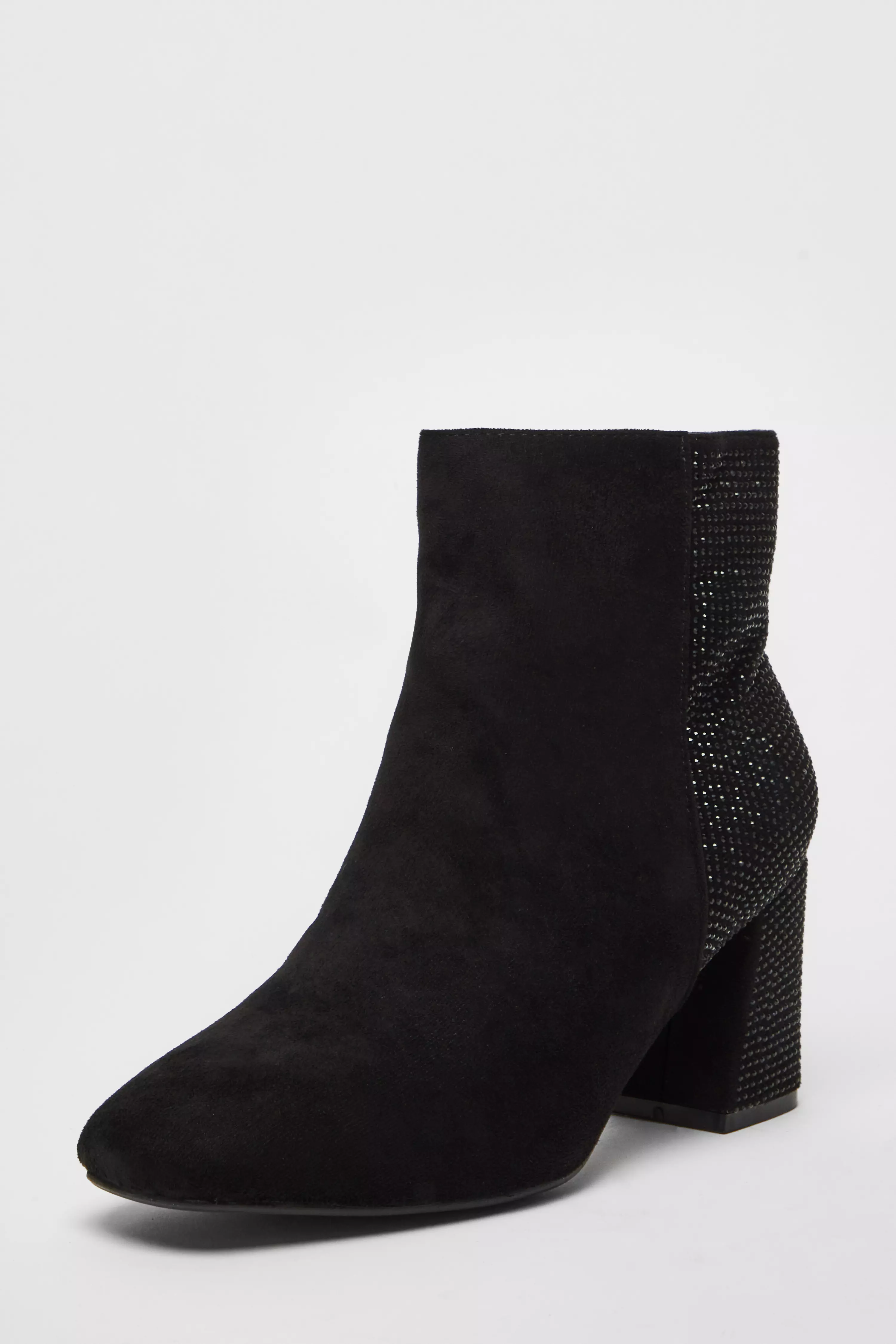 Wide Fit Black Diamante Ankle Boots