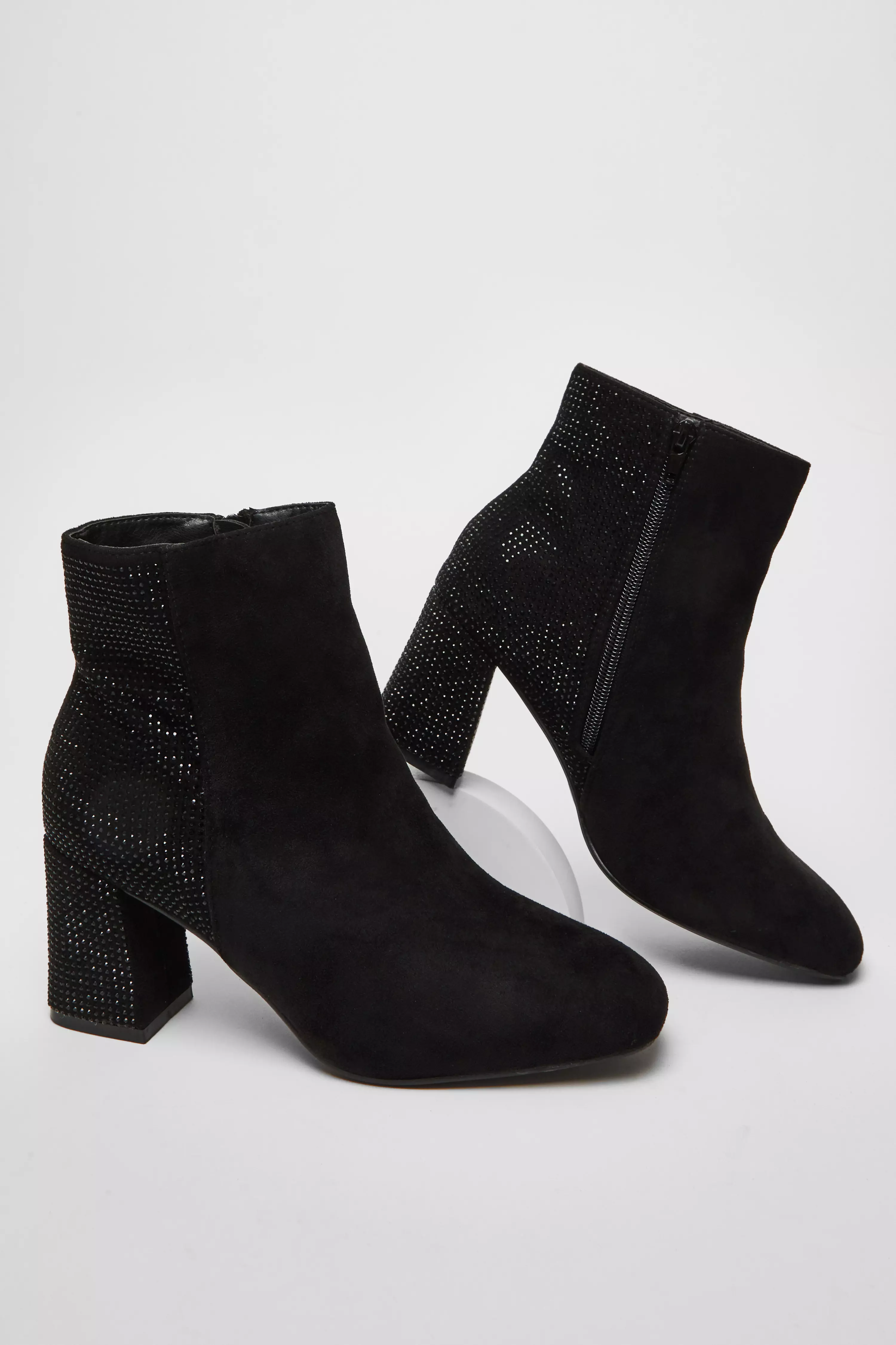 Wide Fit Black Diamante Ankle Boots