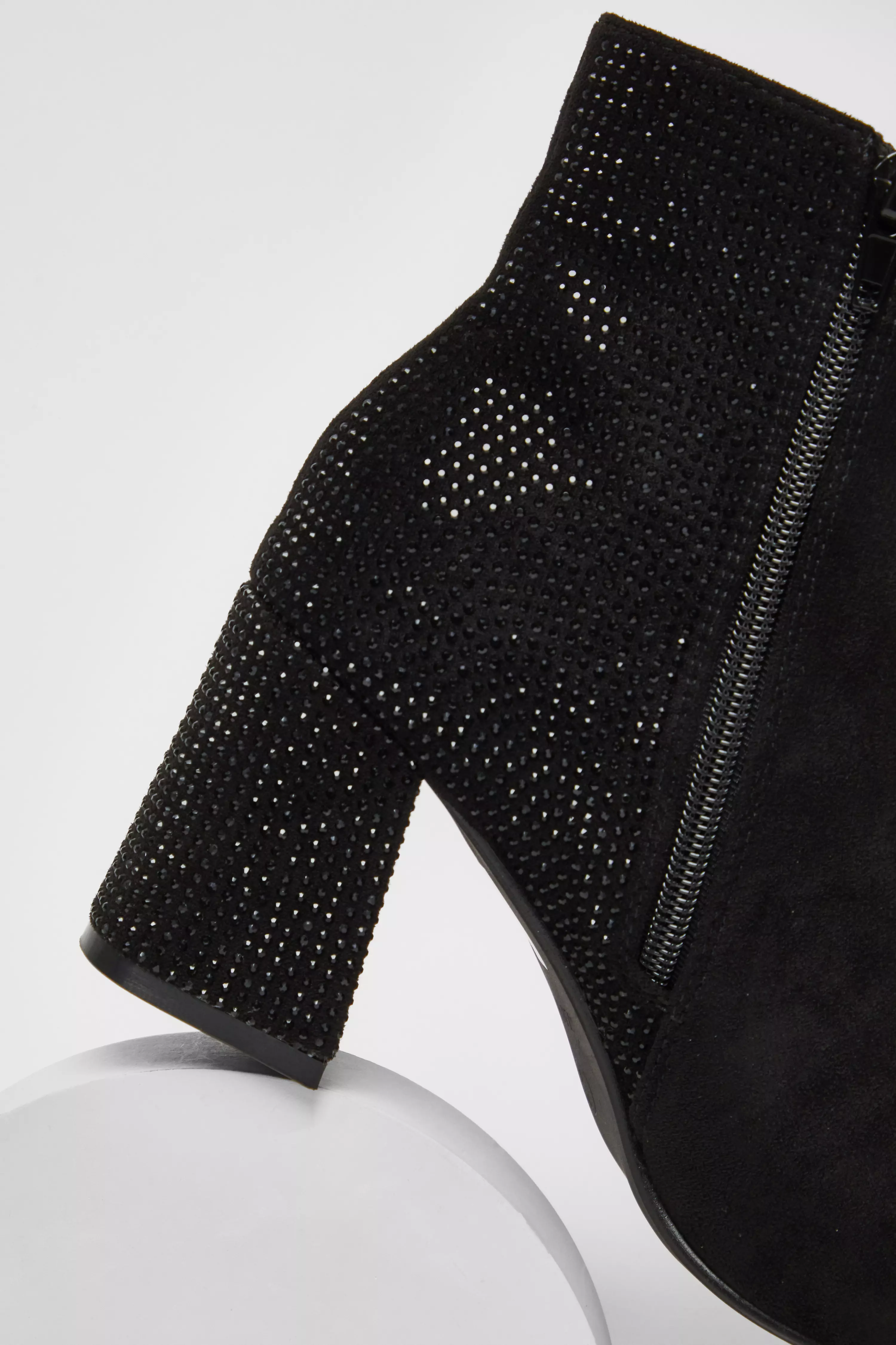 Wide Fit Black Diamante Ankle Boots