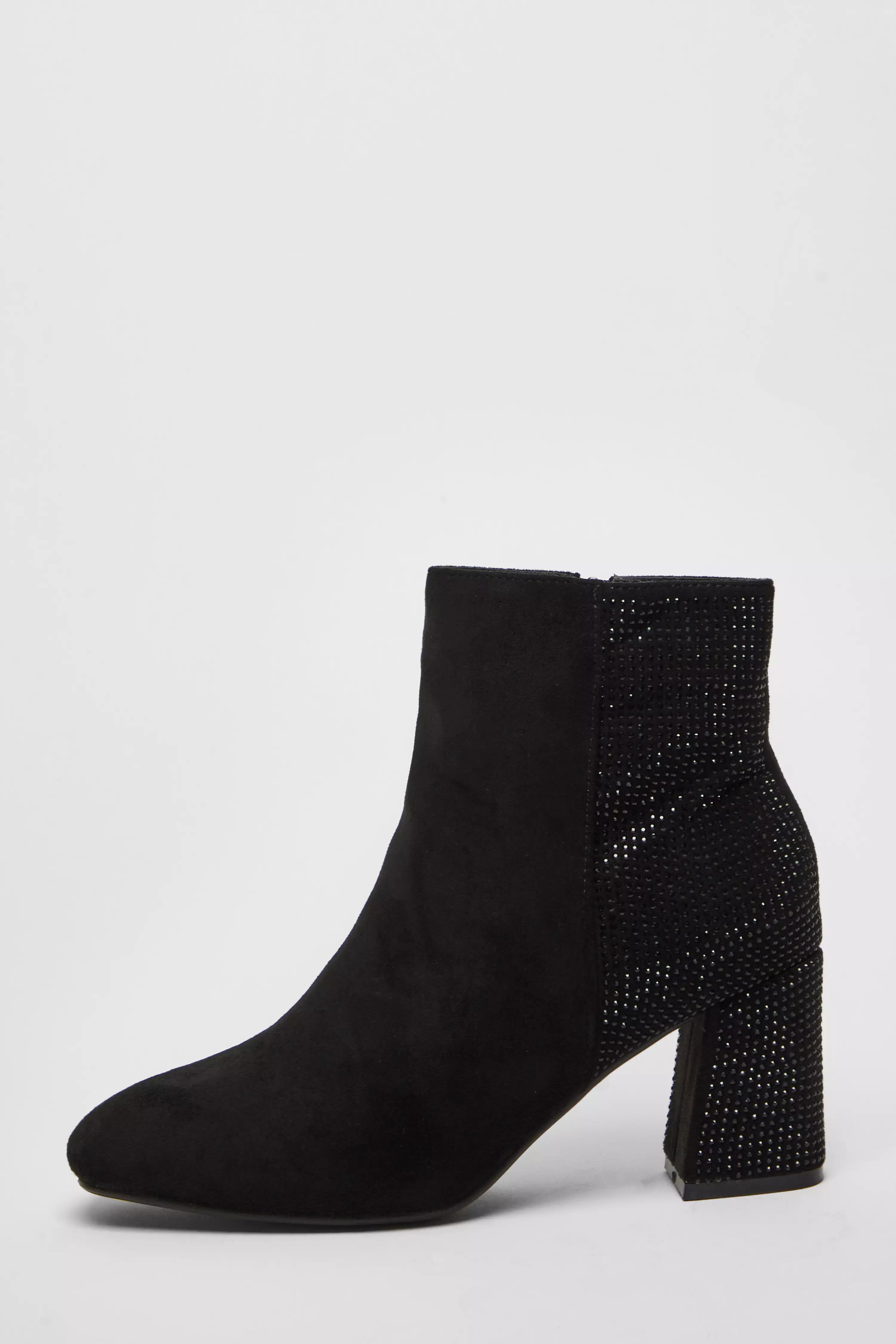 Wide Fit Black Diamante Ankle Boots