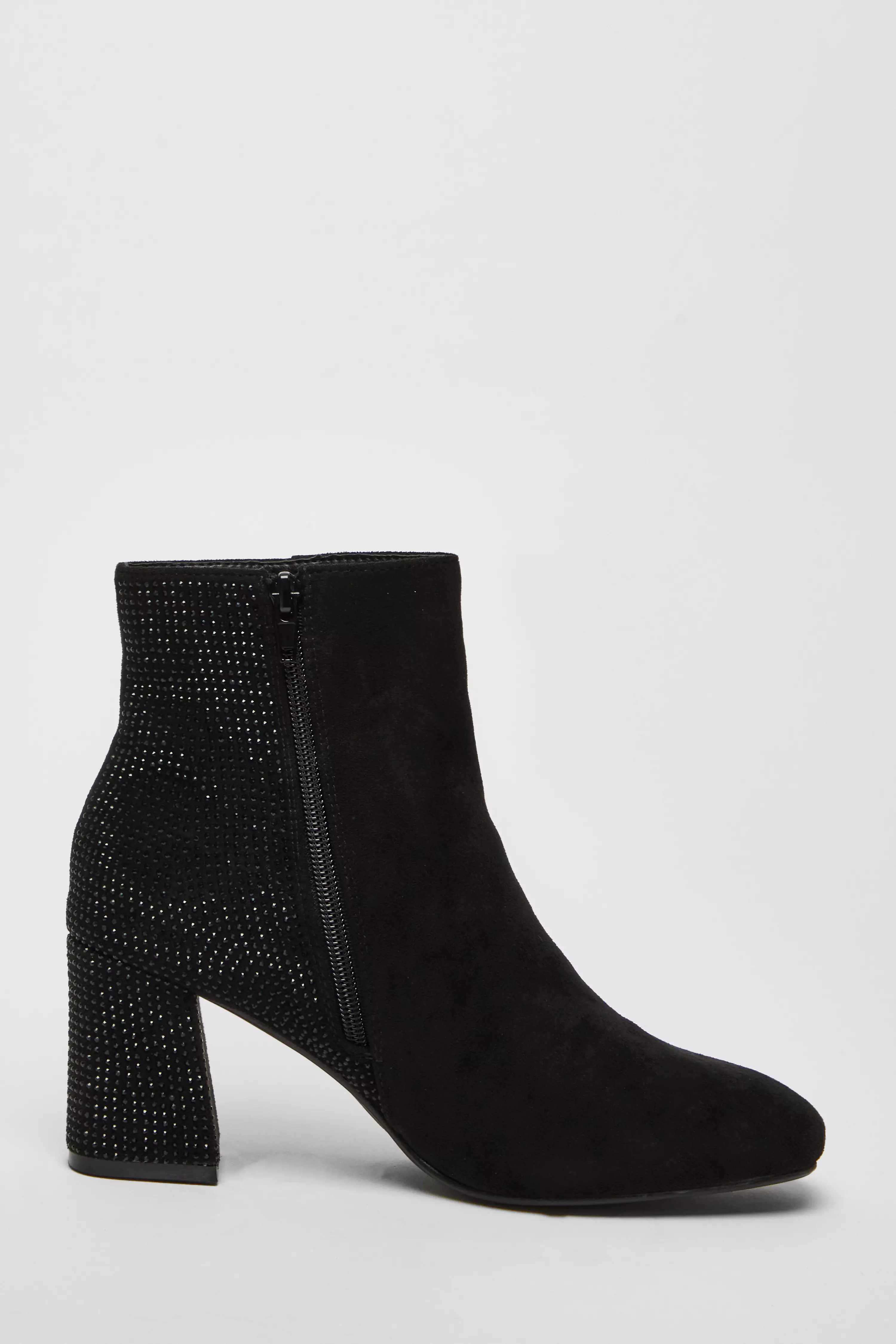 Wide Fit Black Diamante Ankle Boots