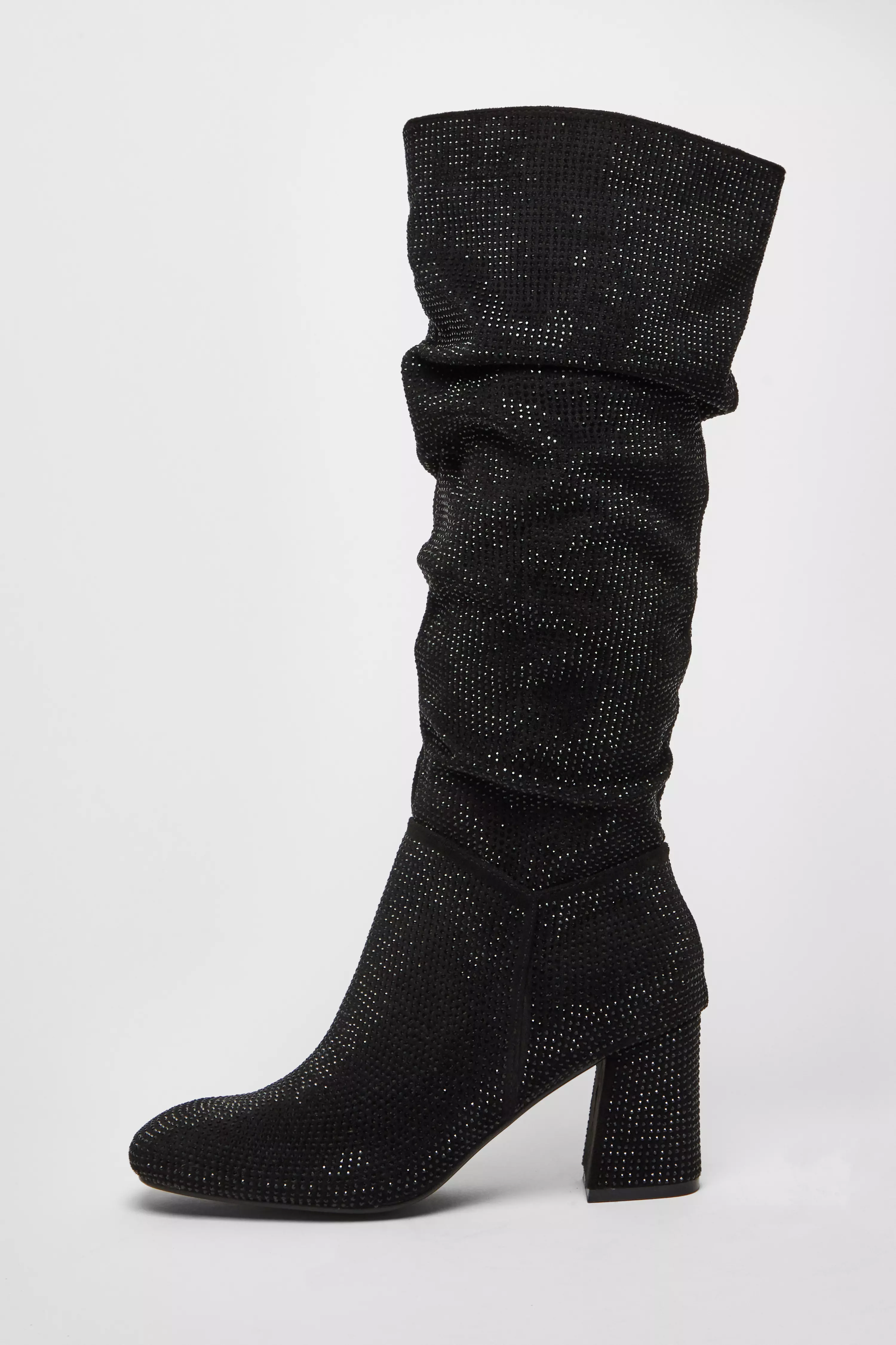 Black Diamante Knee High Boot