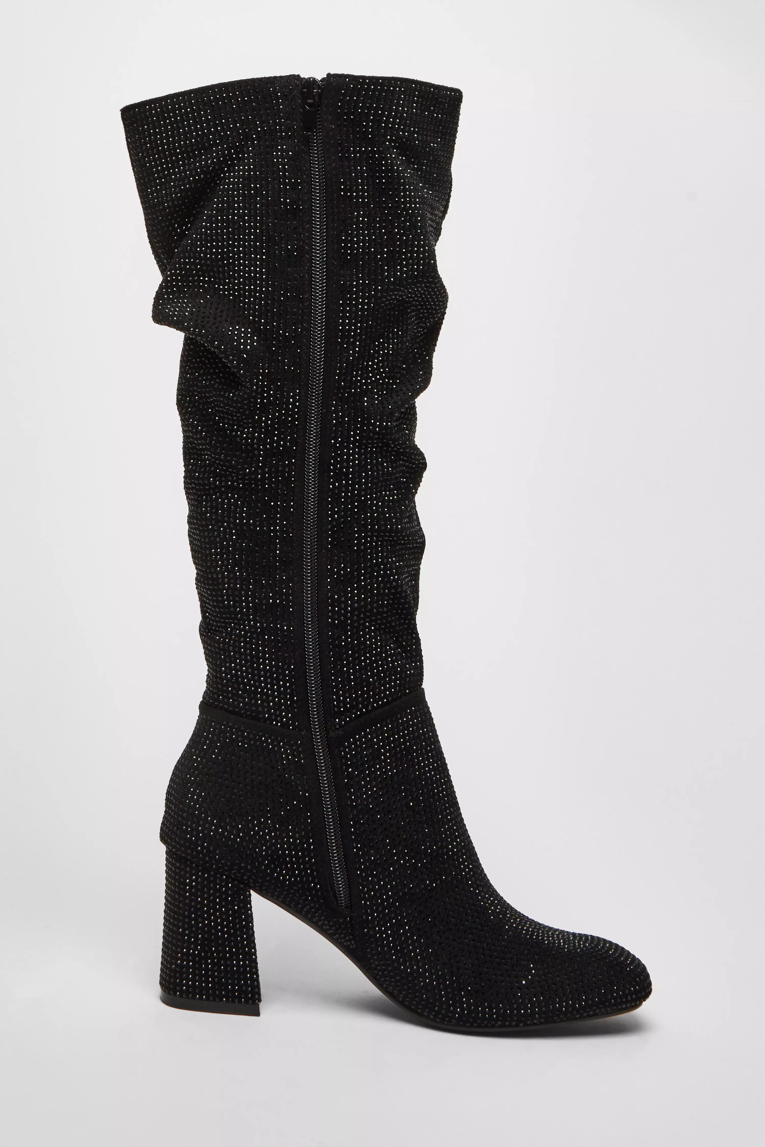 Black Diamante Knee High Boot