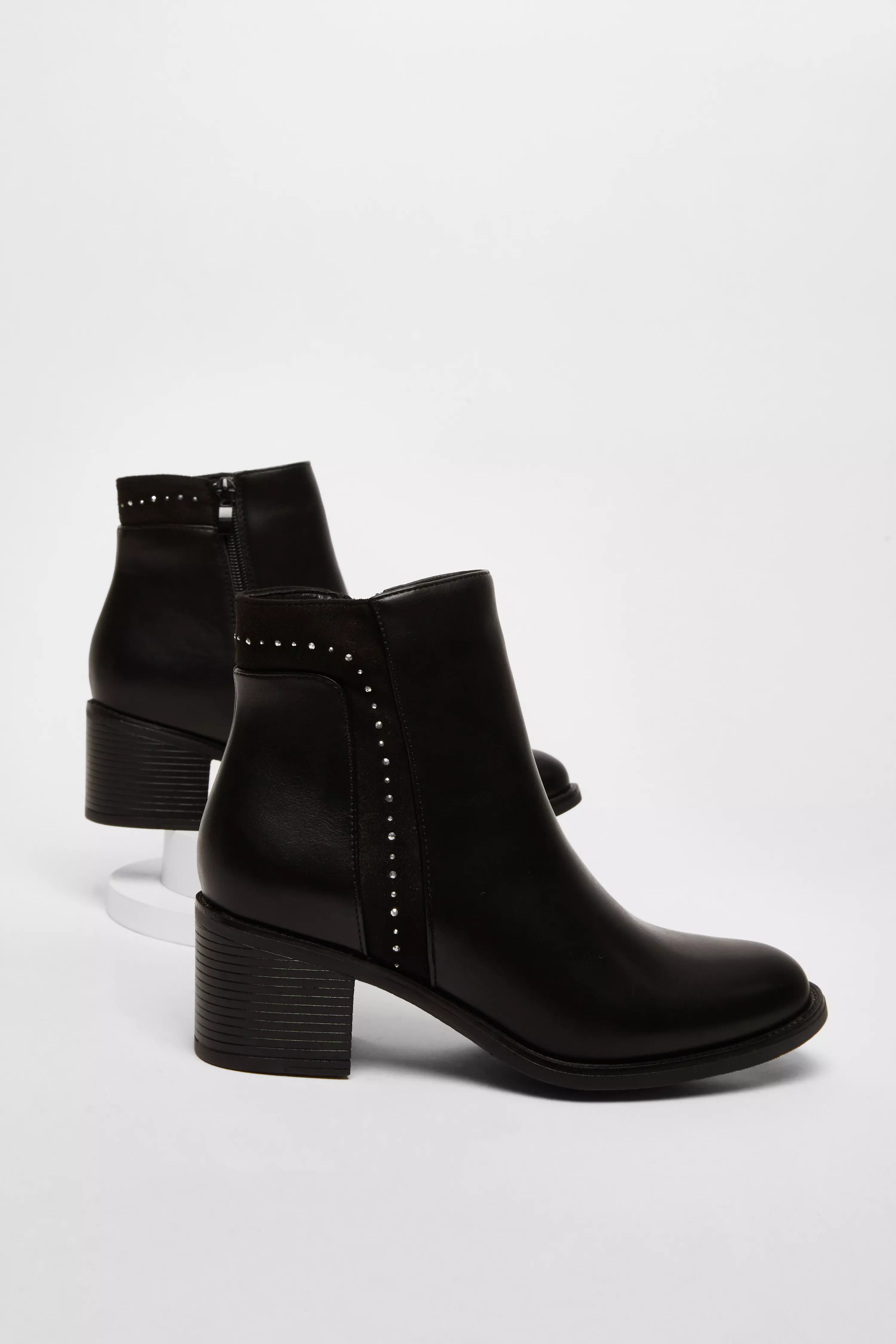 Black Faux Leather Embellished Ankle Boot