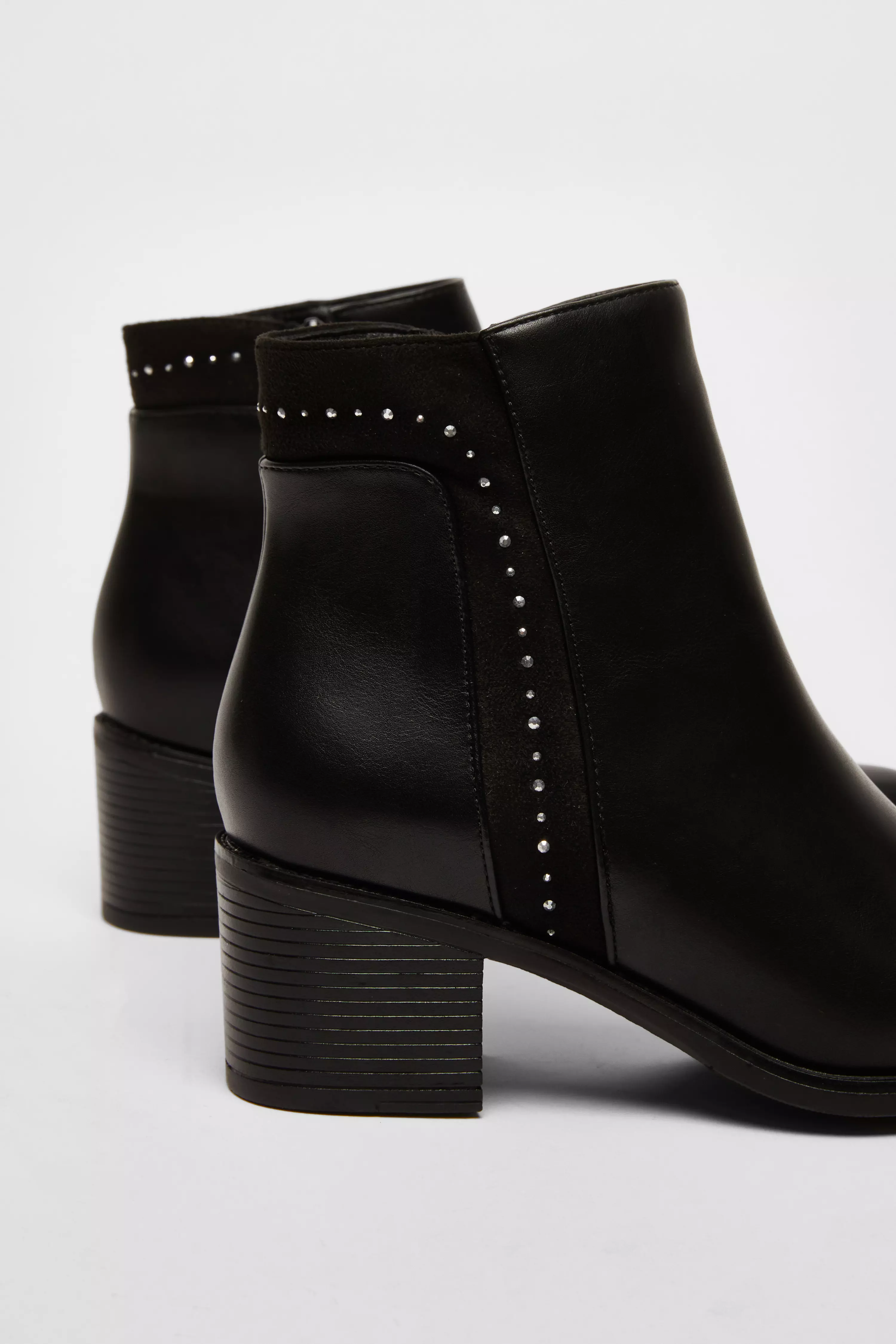 Black Faux Leather Embellished Ankle Boot