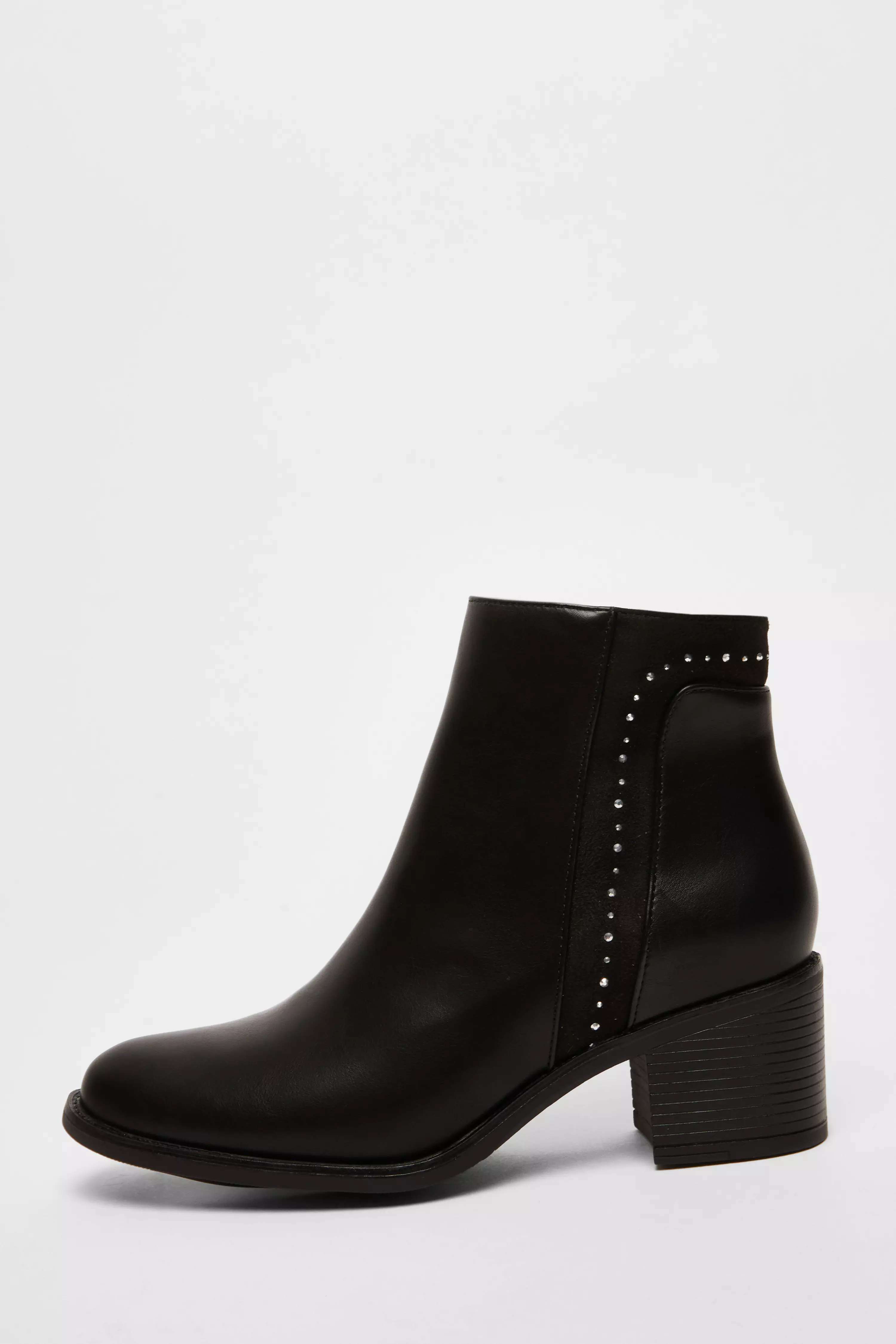 Black Faux Leather Embellished Ankle Boot