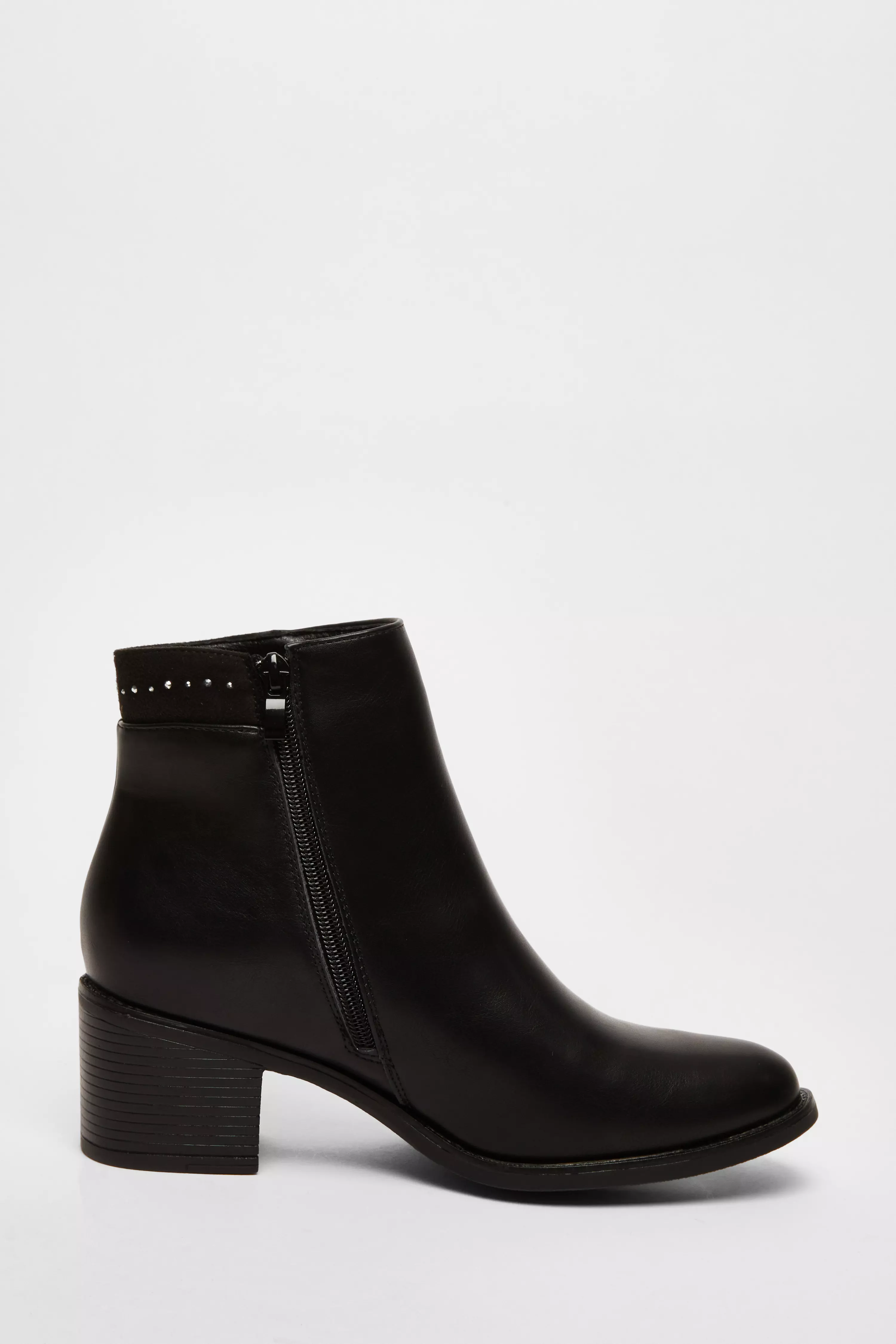 Black Faux Leather Embellished Ankle Boot