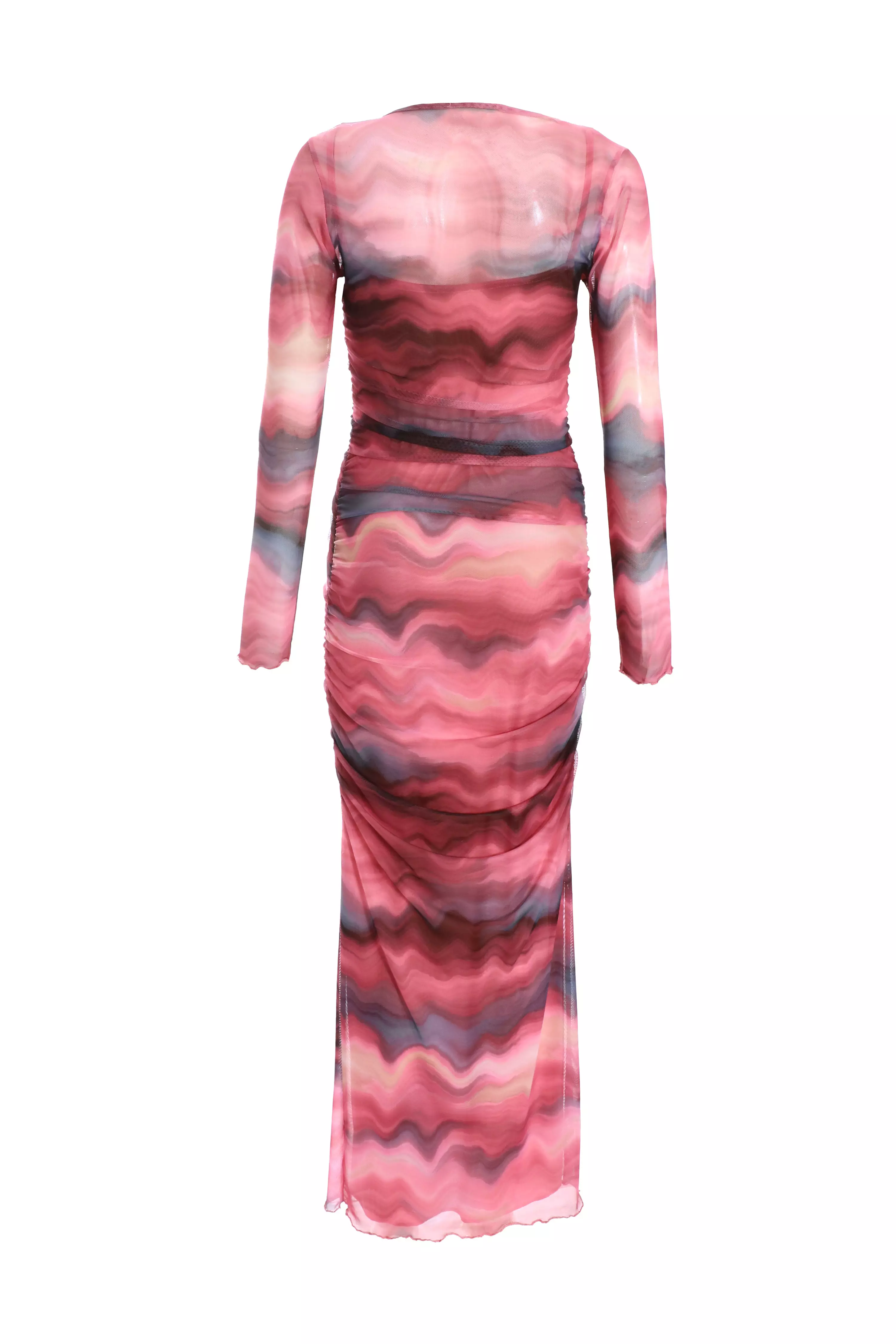 Petite Pink Marble Mesh Ruched Maxi Dress