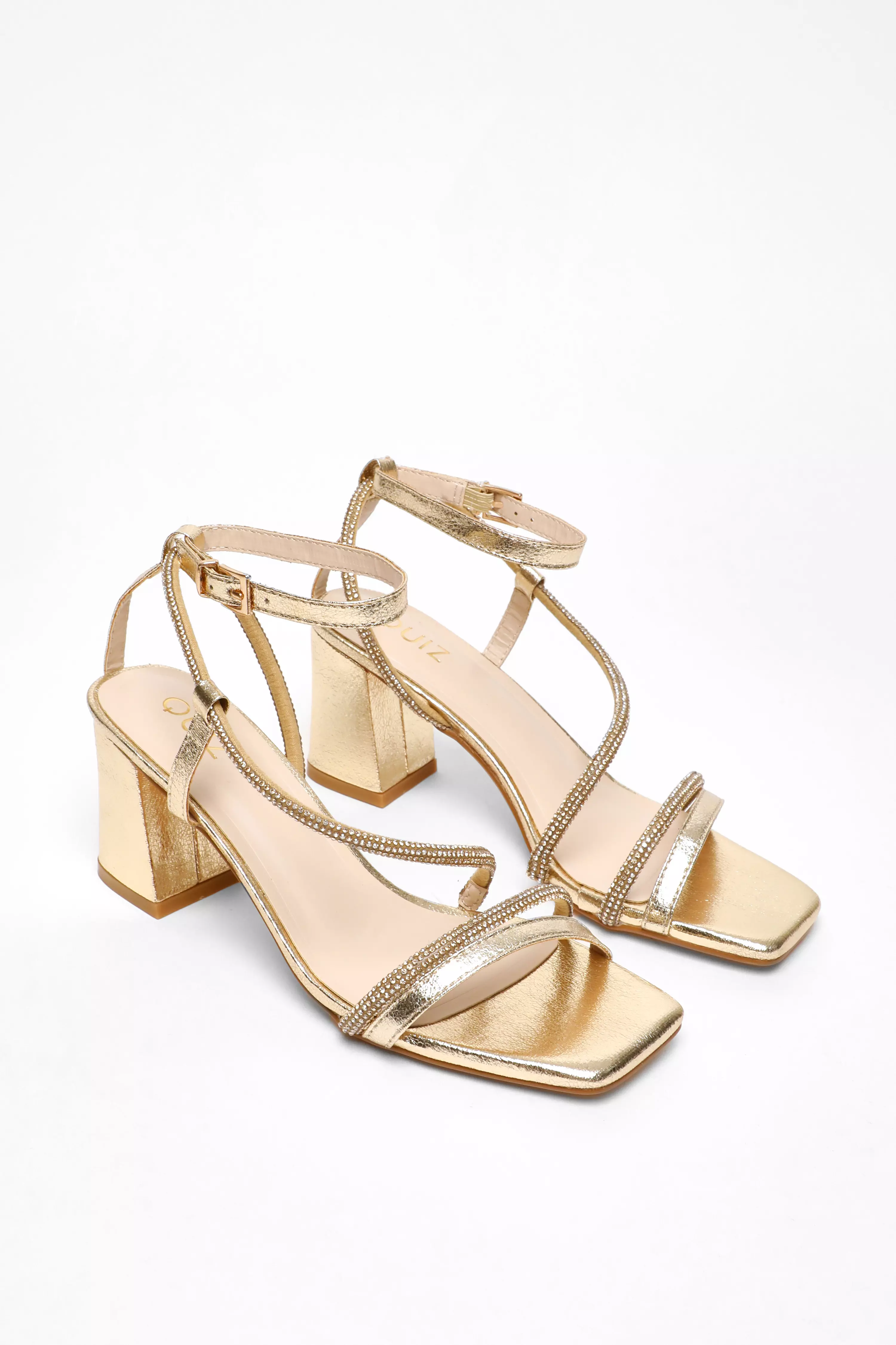 Gold Diamante Satin Heel Sandals 