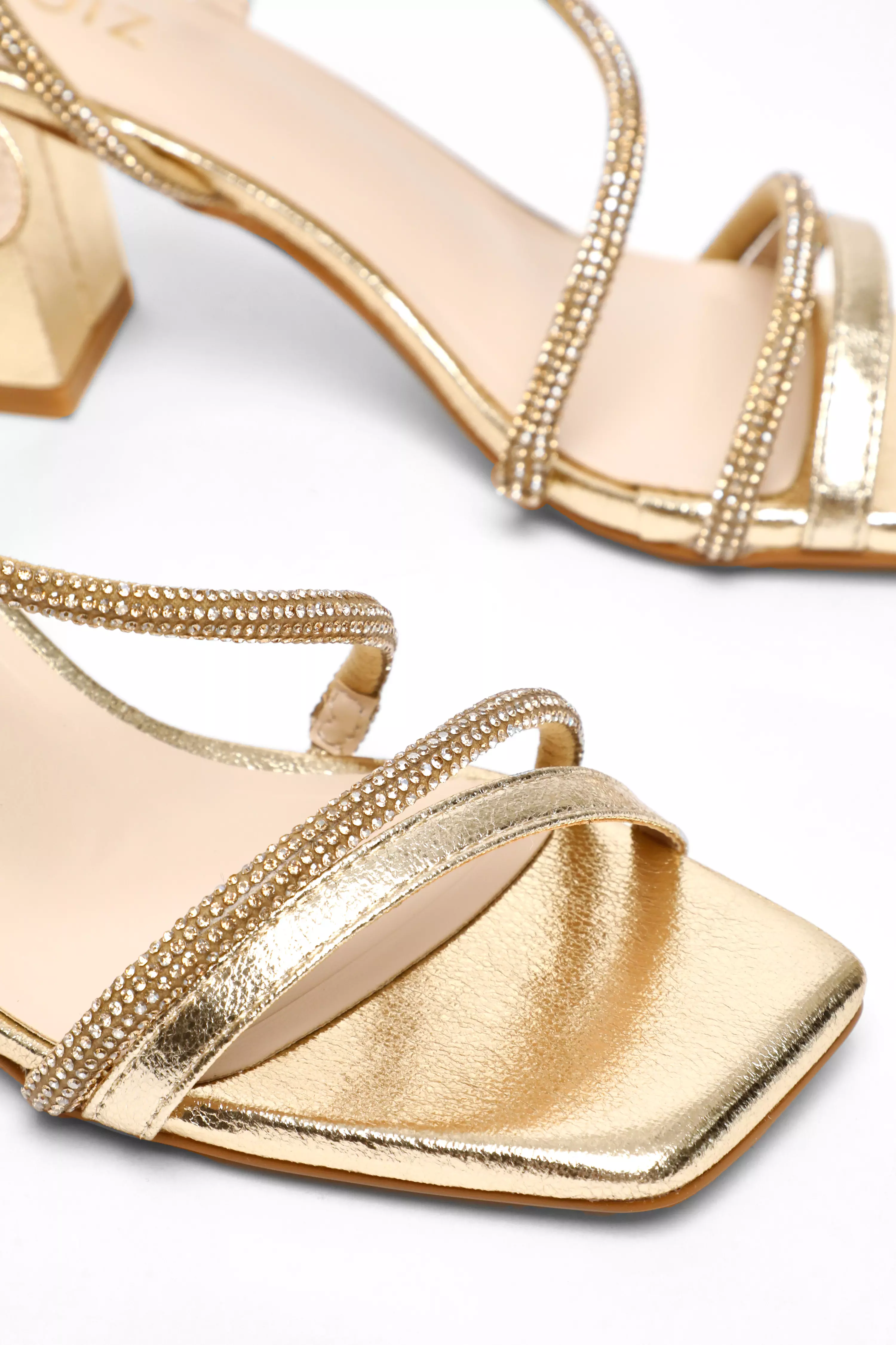 Gold Diamante Satin Heel Sandals 