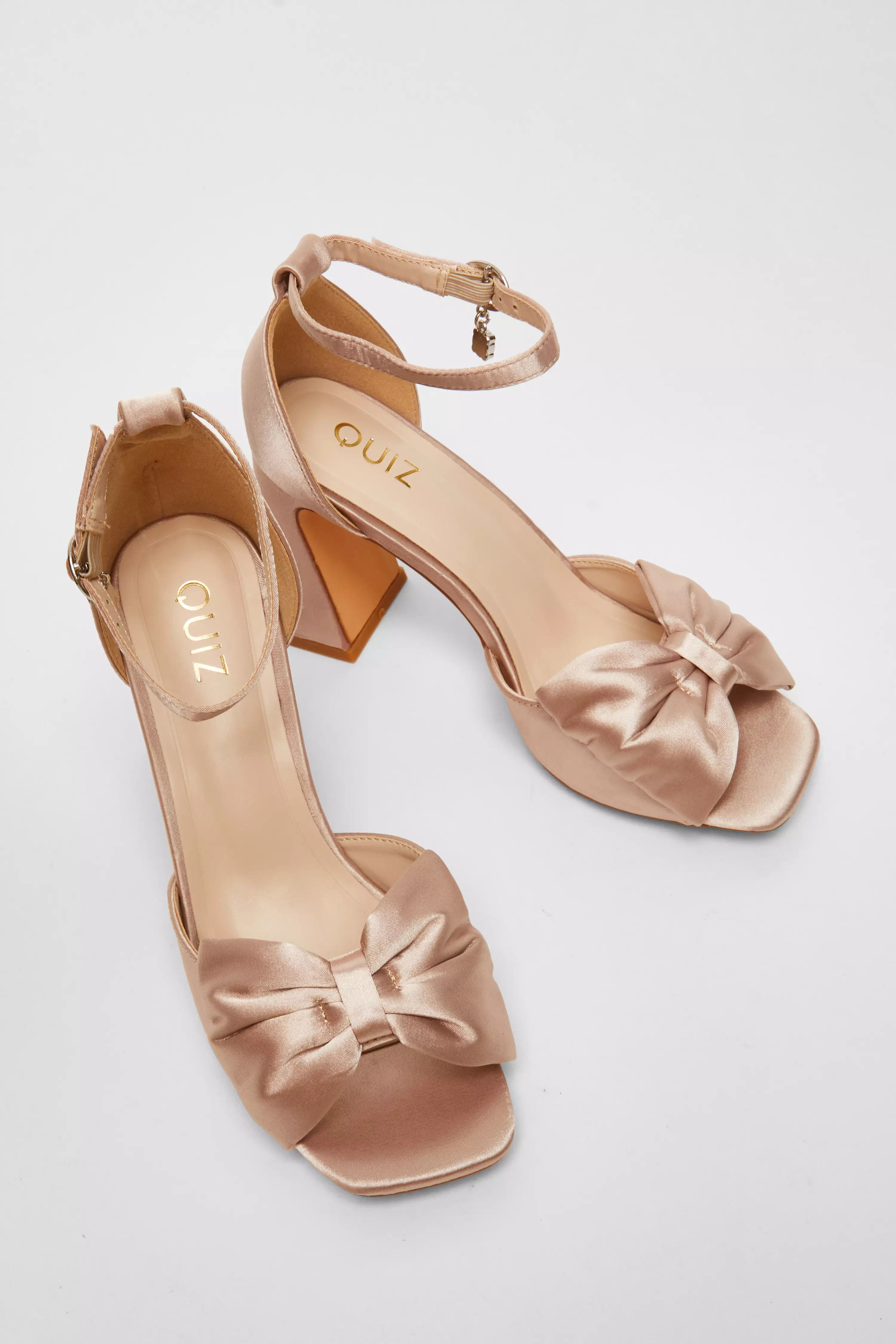 Champagne Satin Bow Heeled Sandals