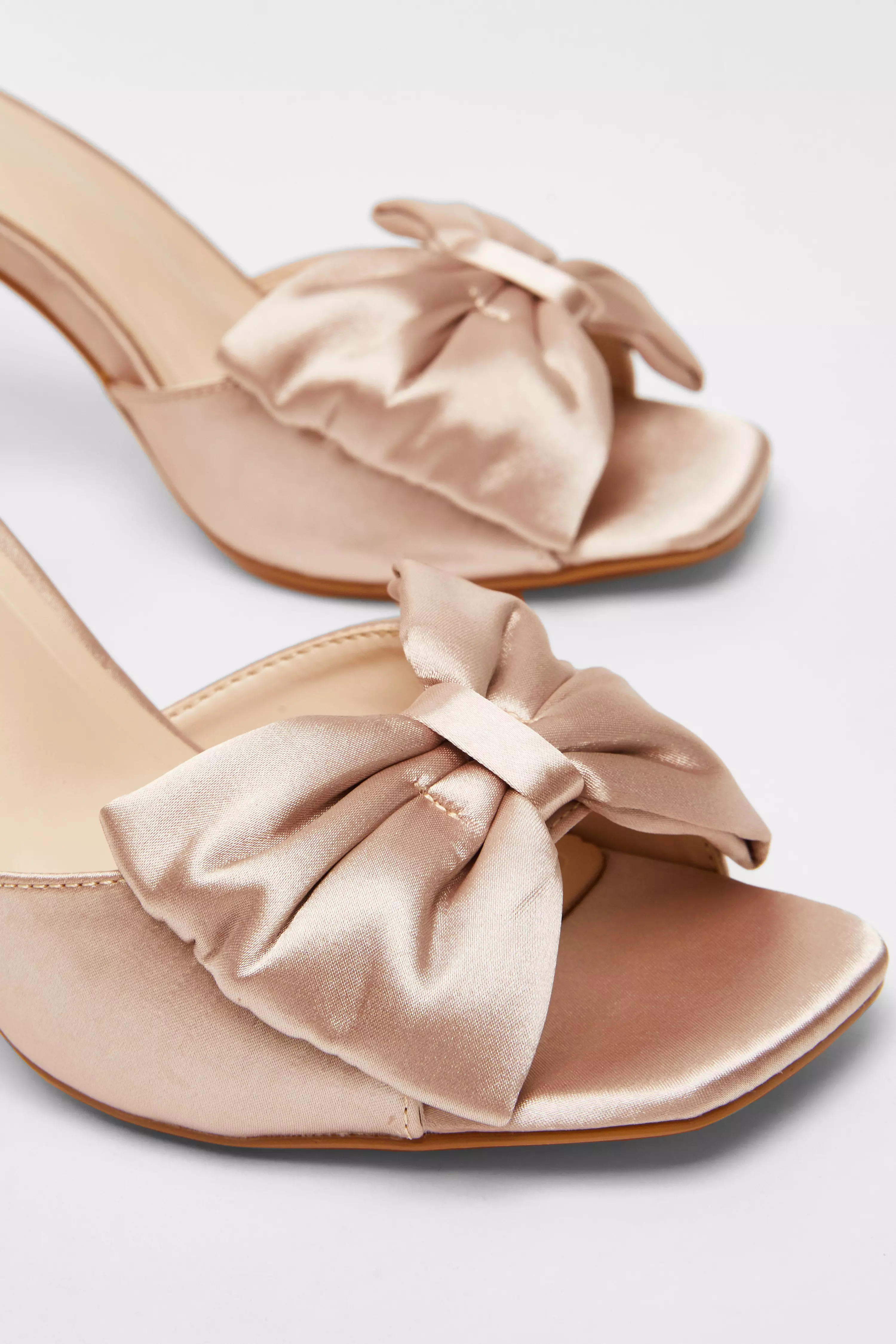 Champagne Satin Bow Heeled Sandals