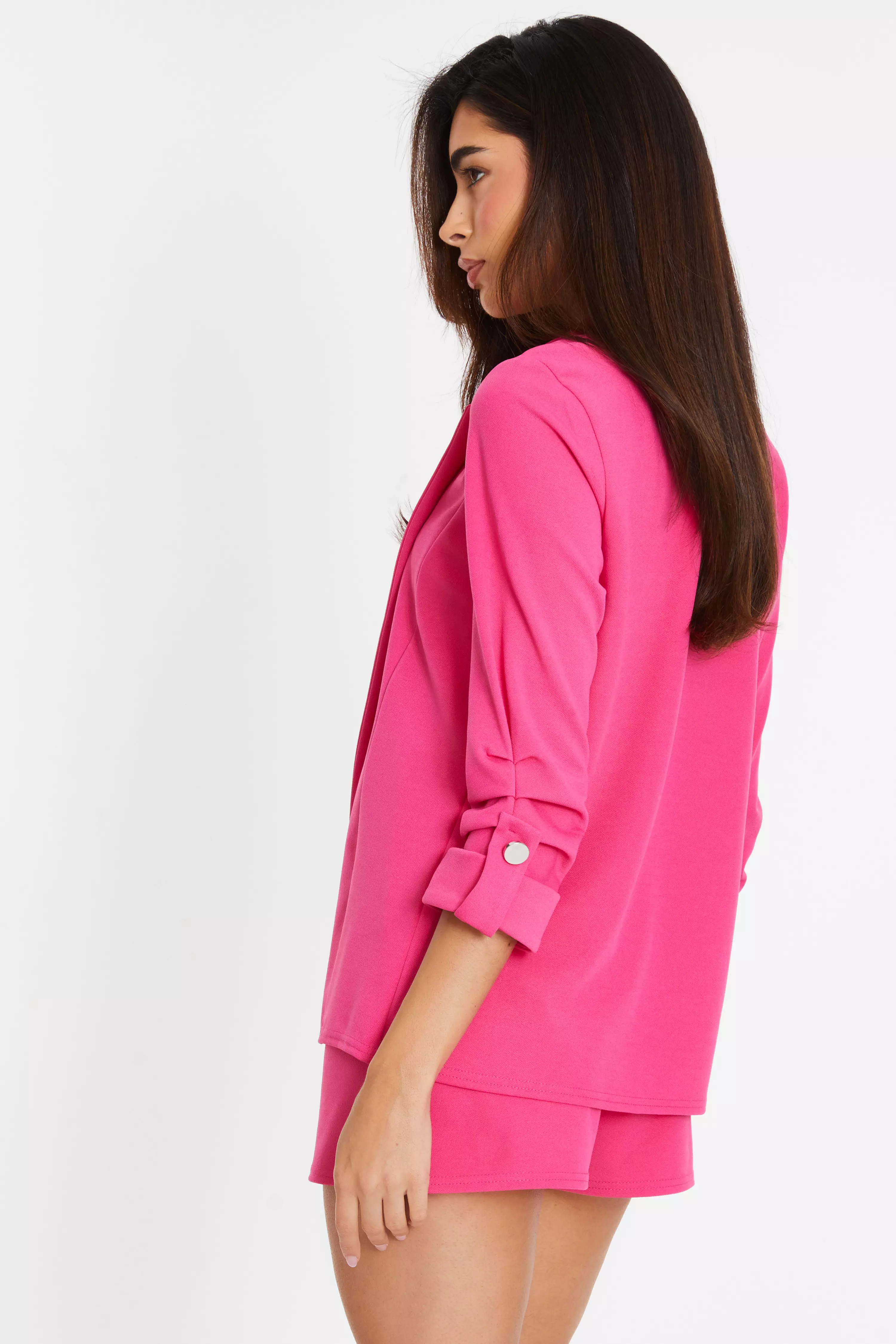 Cerise Ruched Sleeve Tailored Blazer