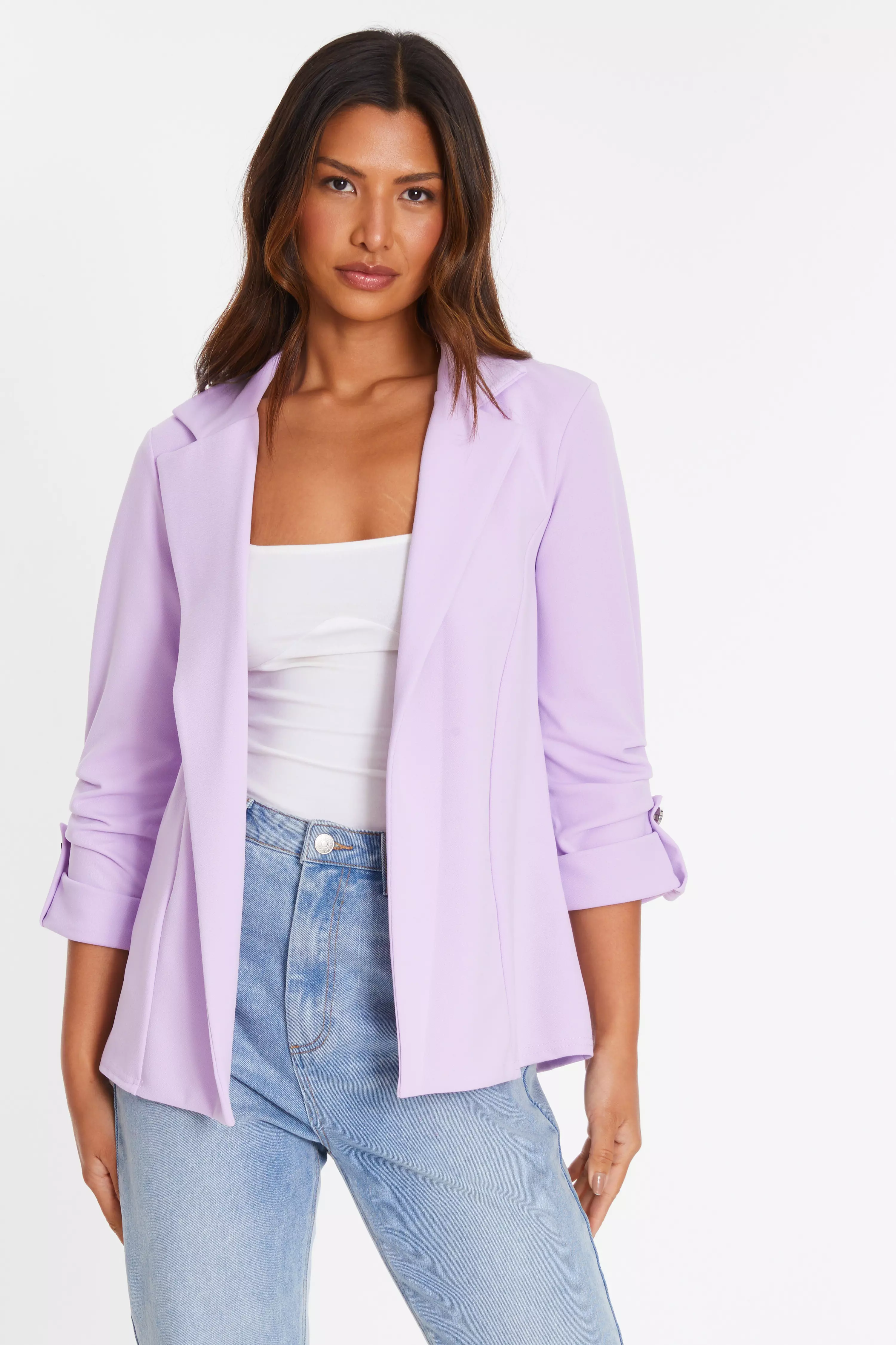 Lilac Ruched Sleeve Tailored Blazer