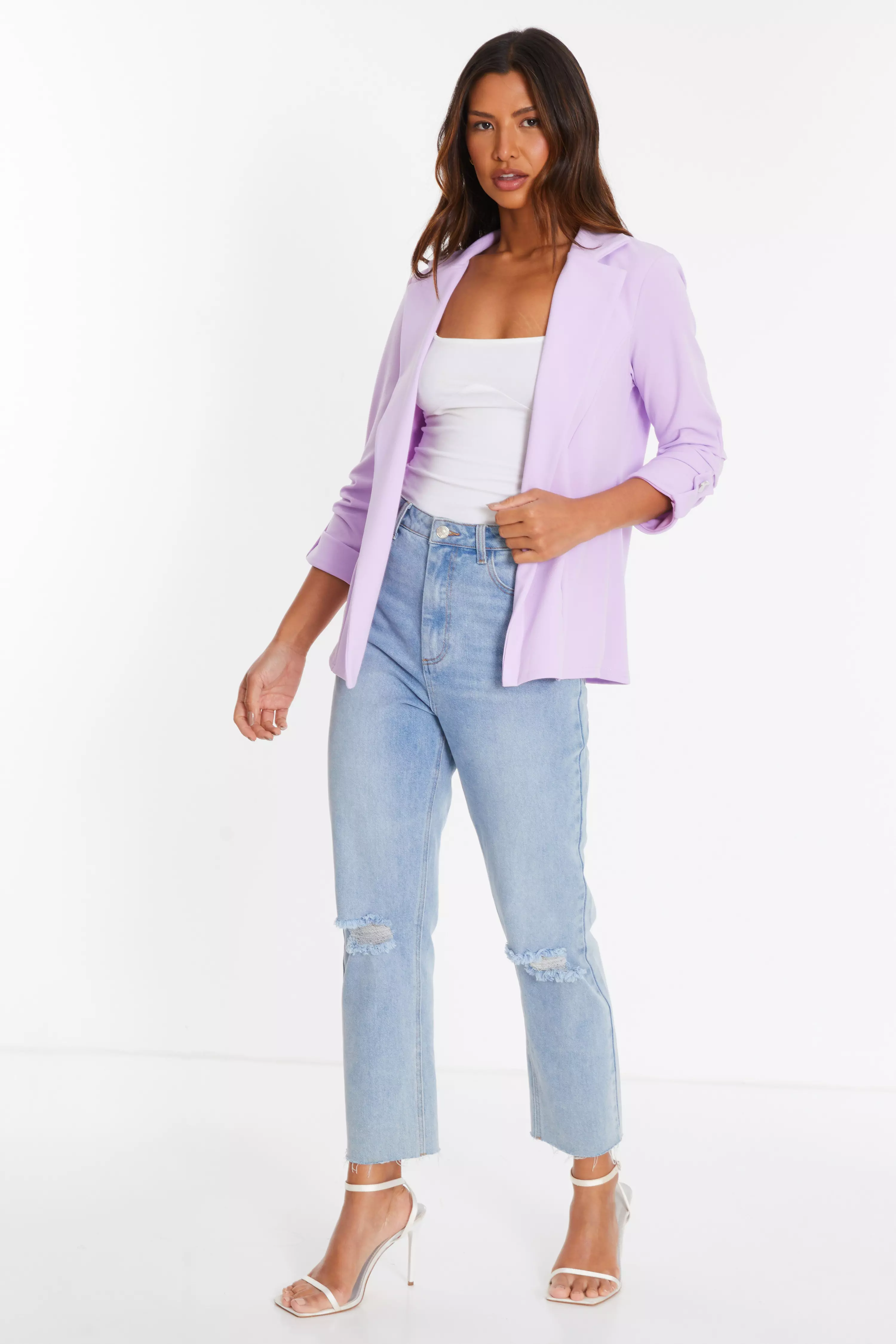 Lilac Ruched Sleeve Tailored Blazer