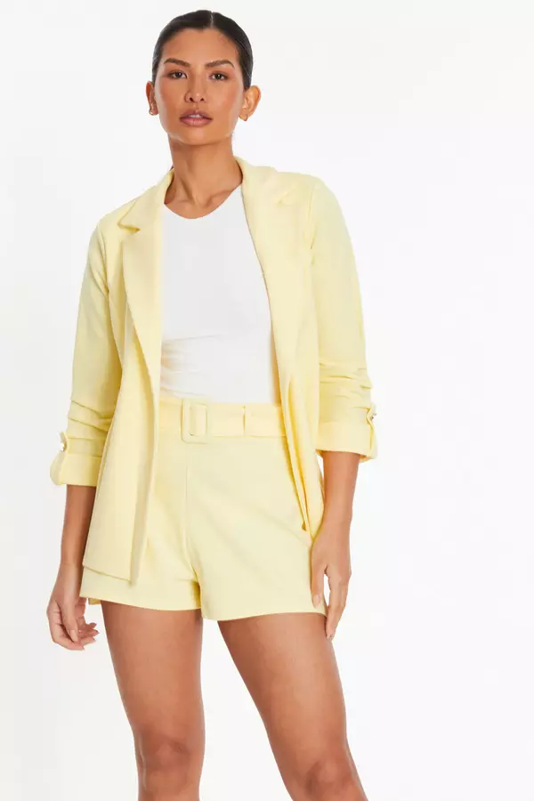 Lemon Ruched Sleeve Tailored Blazer