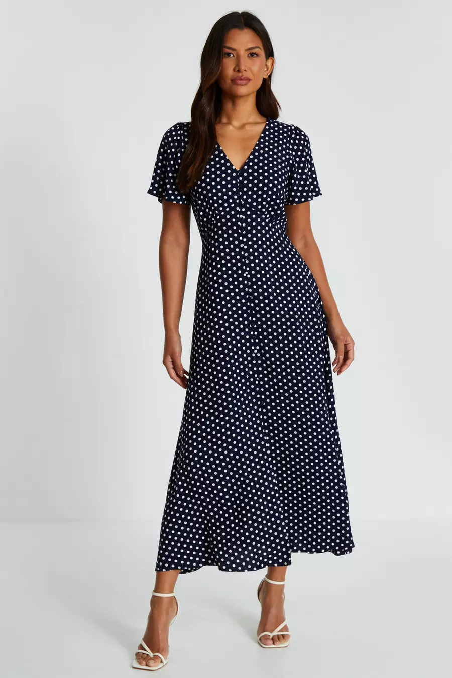 Navy Polka Dot Midaxi Dress QUIZ Clothing