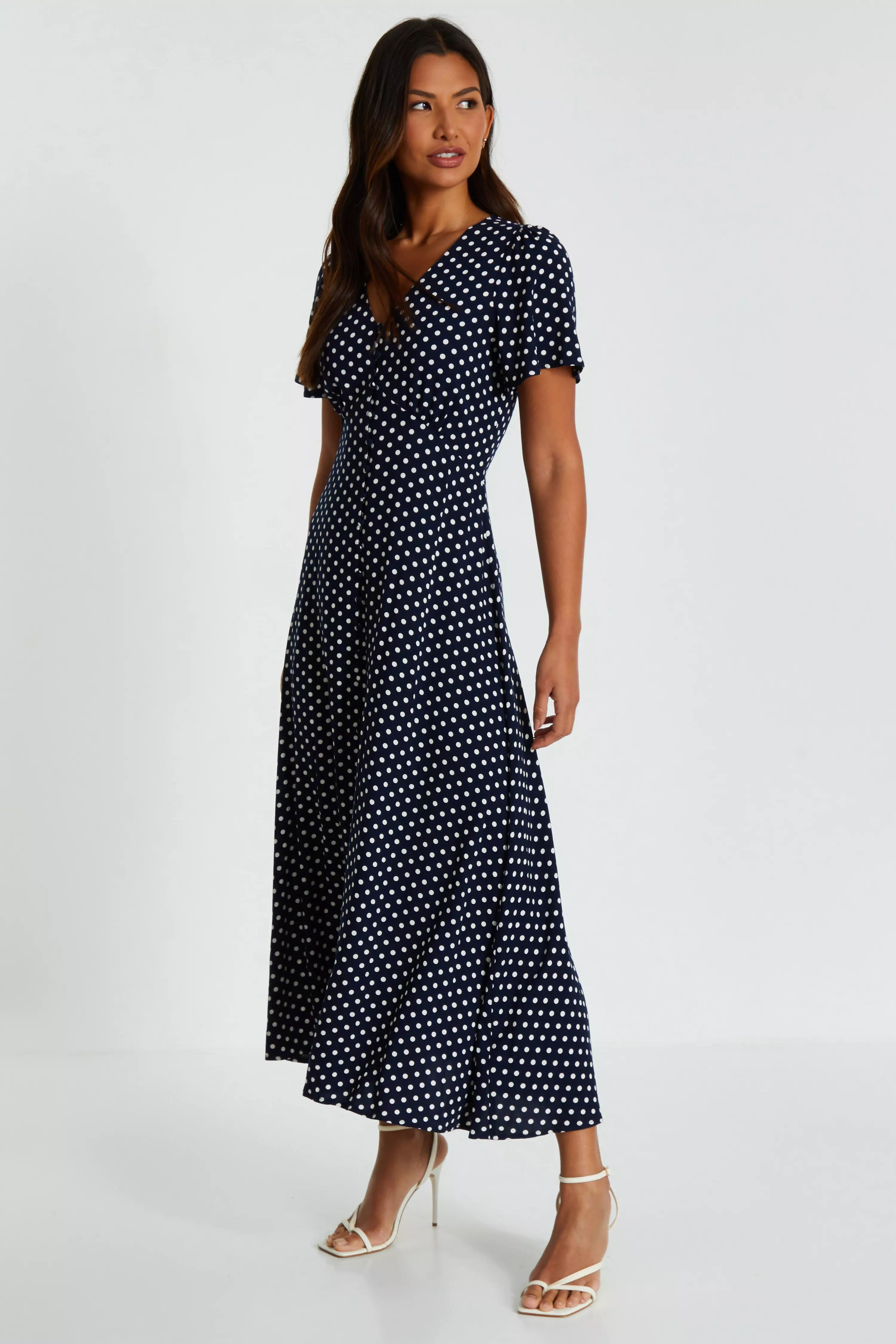 Navy Polka Dot Midaxi Dress