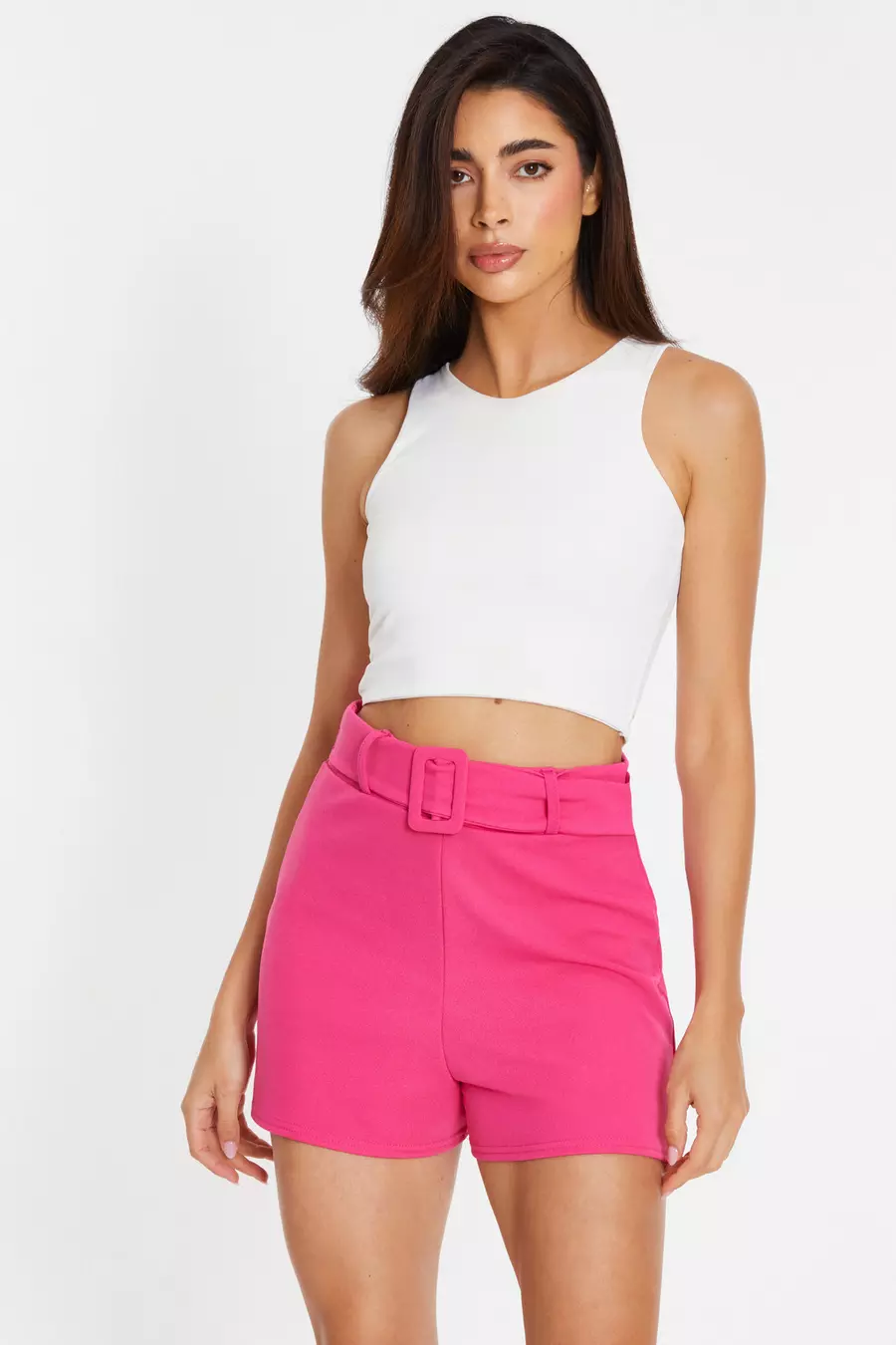 Pink High Waisted Belted Shorts QUIZ Clothing