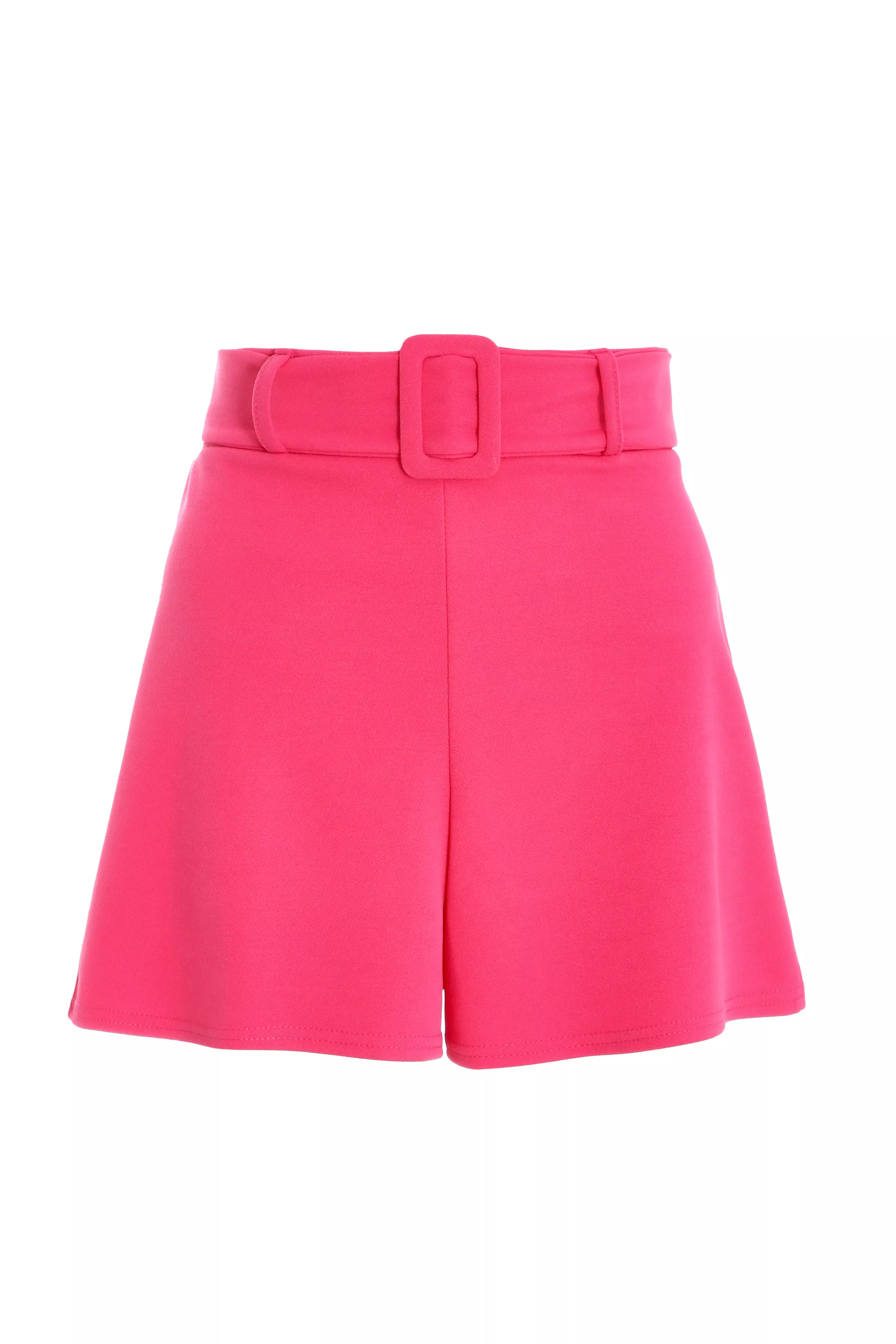 Pink High Waisted Belted Shorts