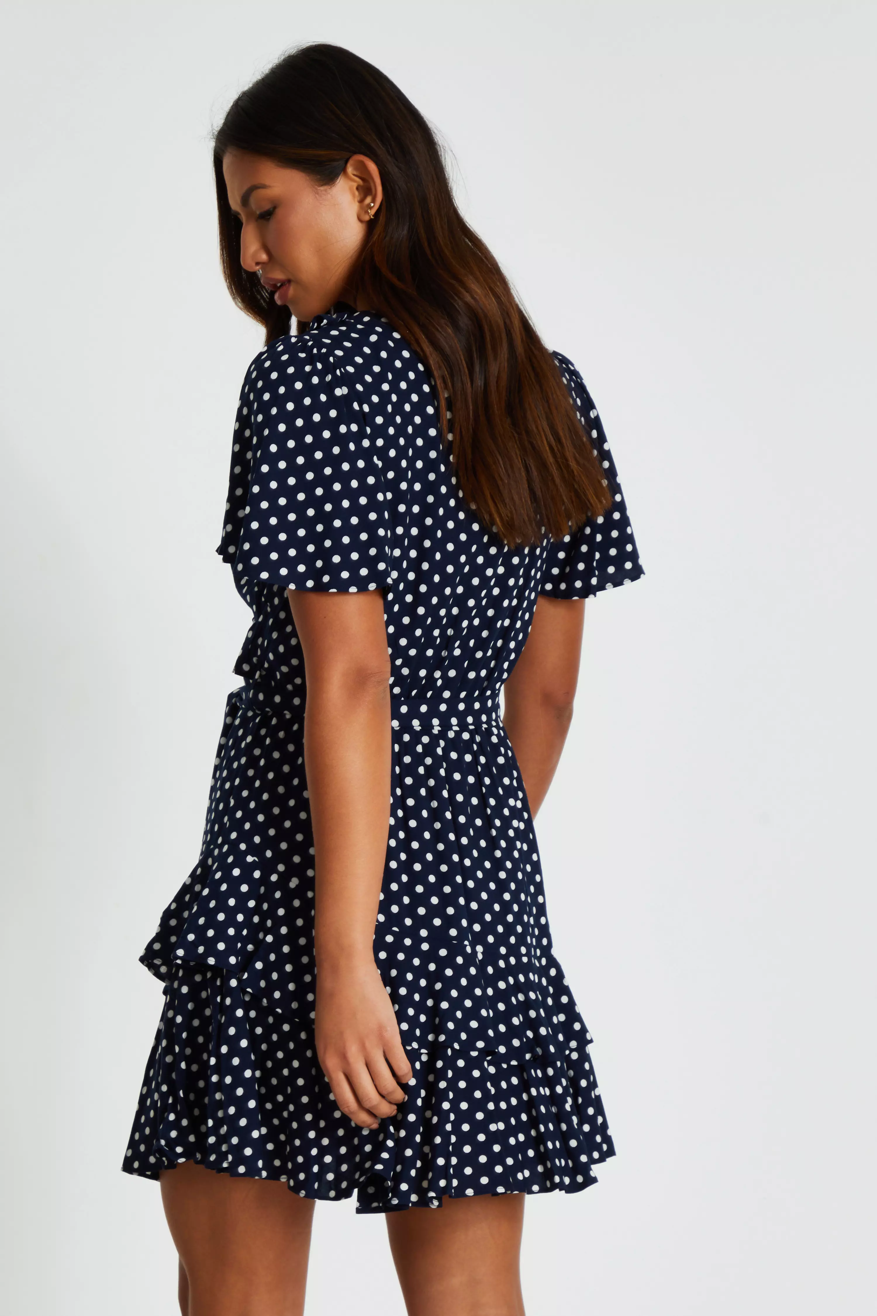 Navy Polka Dot Print Skater Dress