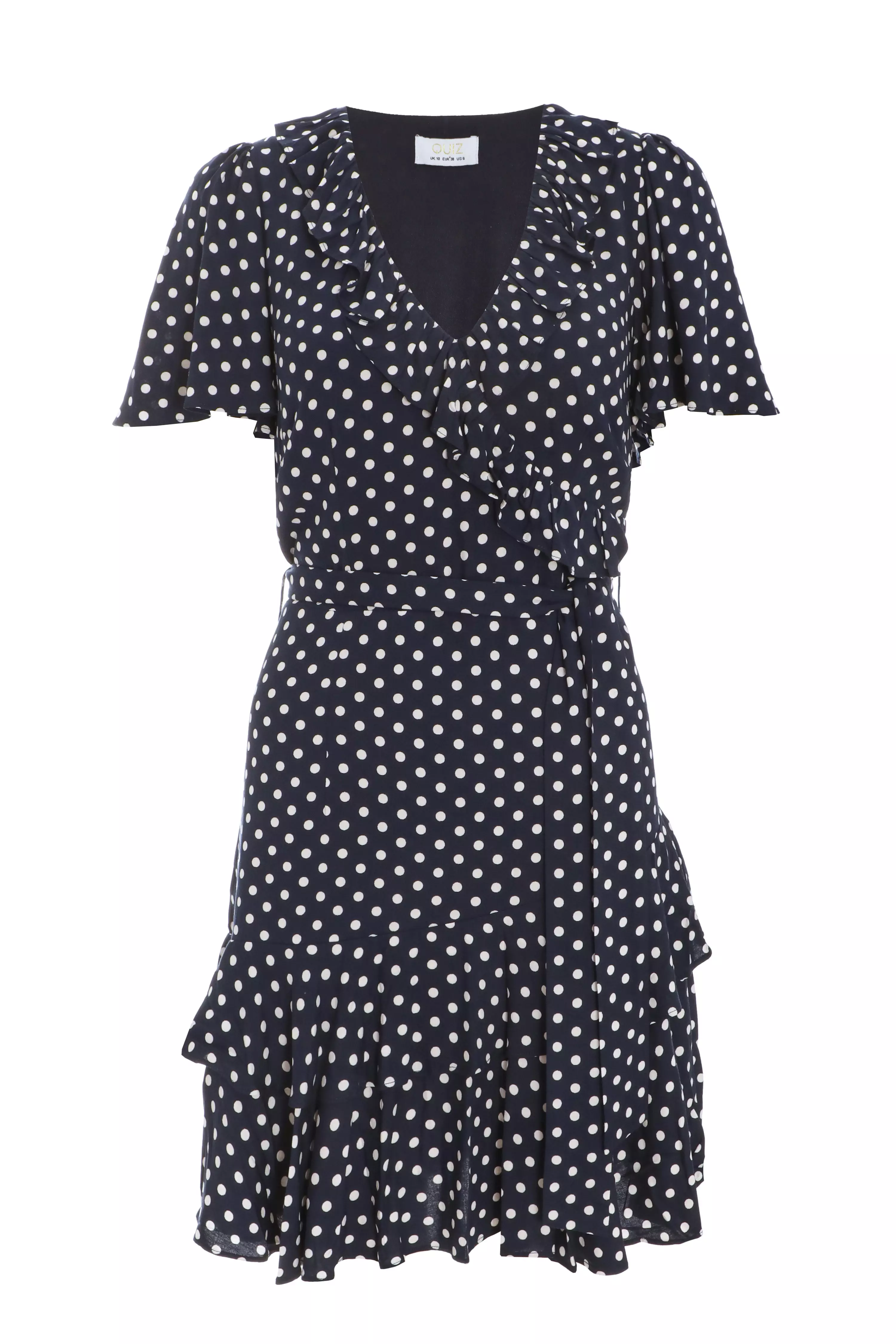 Navy Polka Dot Print Skater Dress