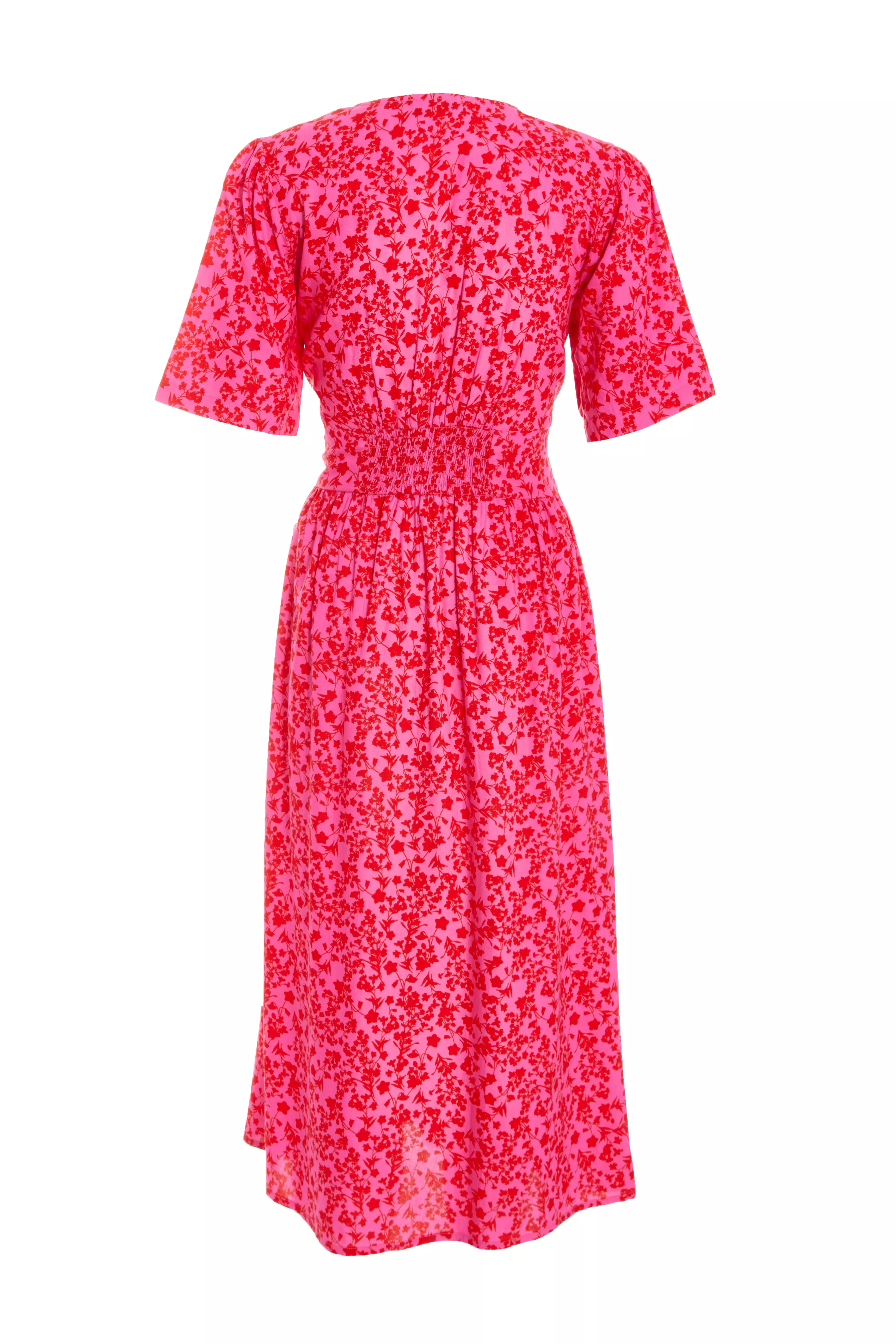 Pink Linen Floral Midaxi Dress