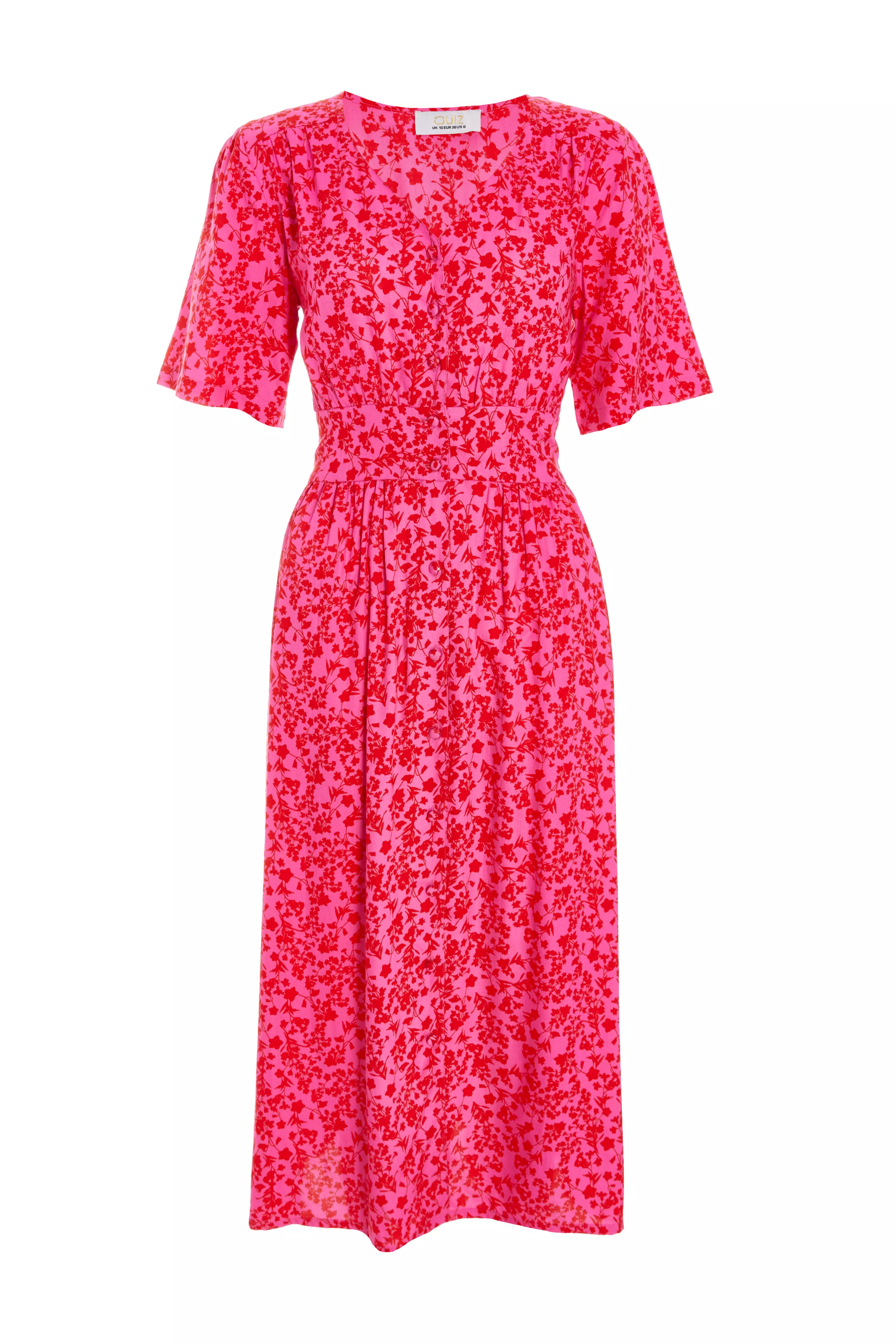 Pink Linen Floral Midaxi Dress