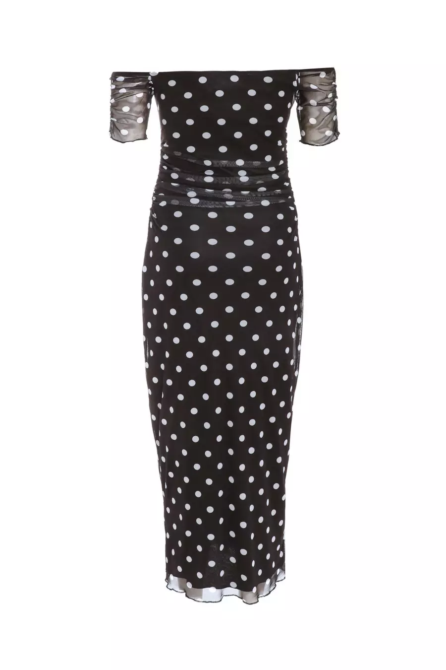 Black polka dot bardot dress hotsell