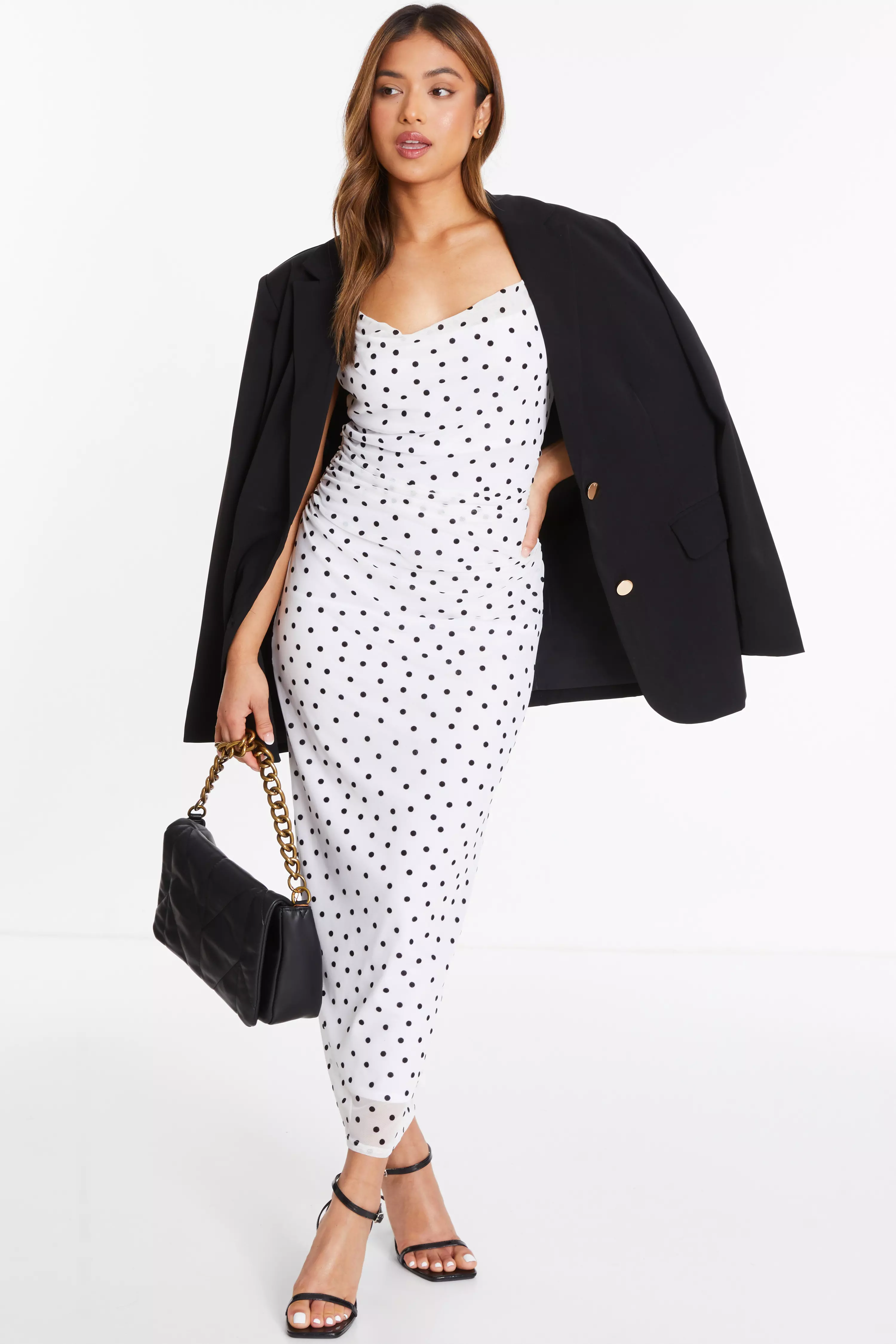 Petite Polka Dot Cowl Neck Midaxi Dress