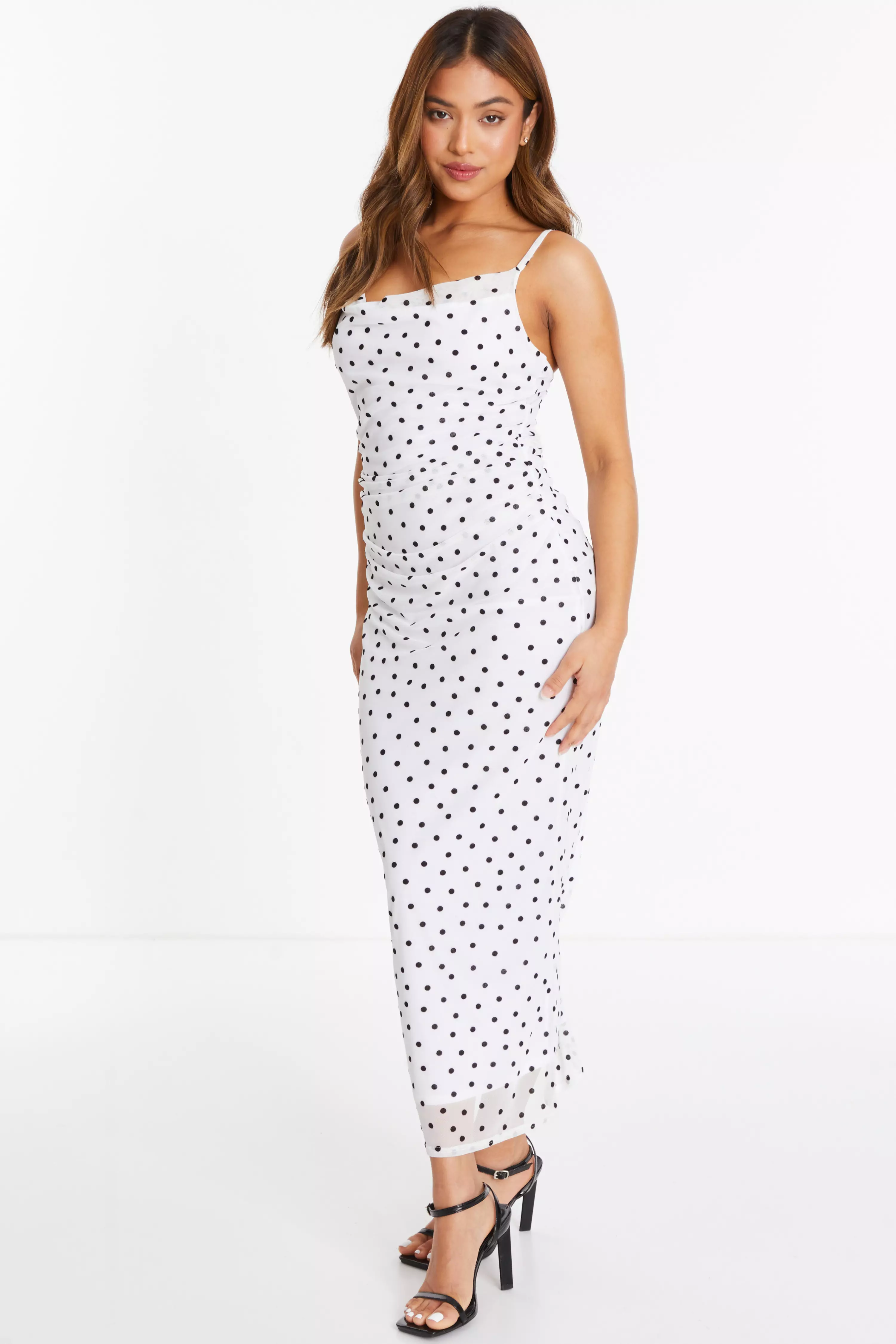 Petite Polka Dot Cowl Neck Midaxi Dress