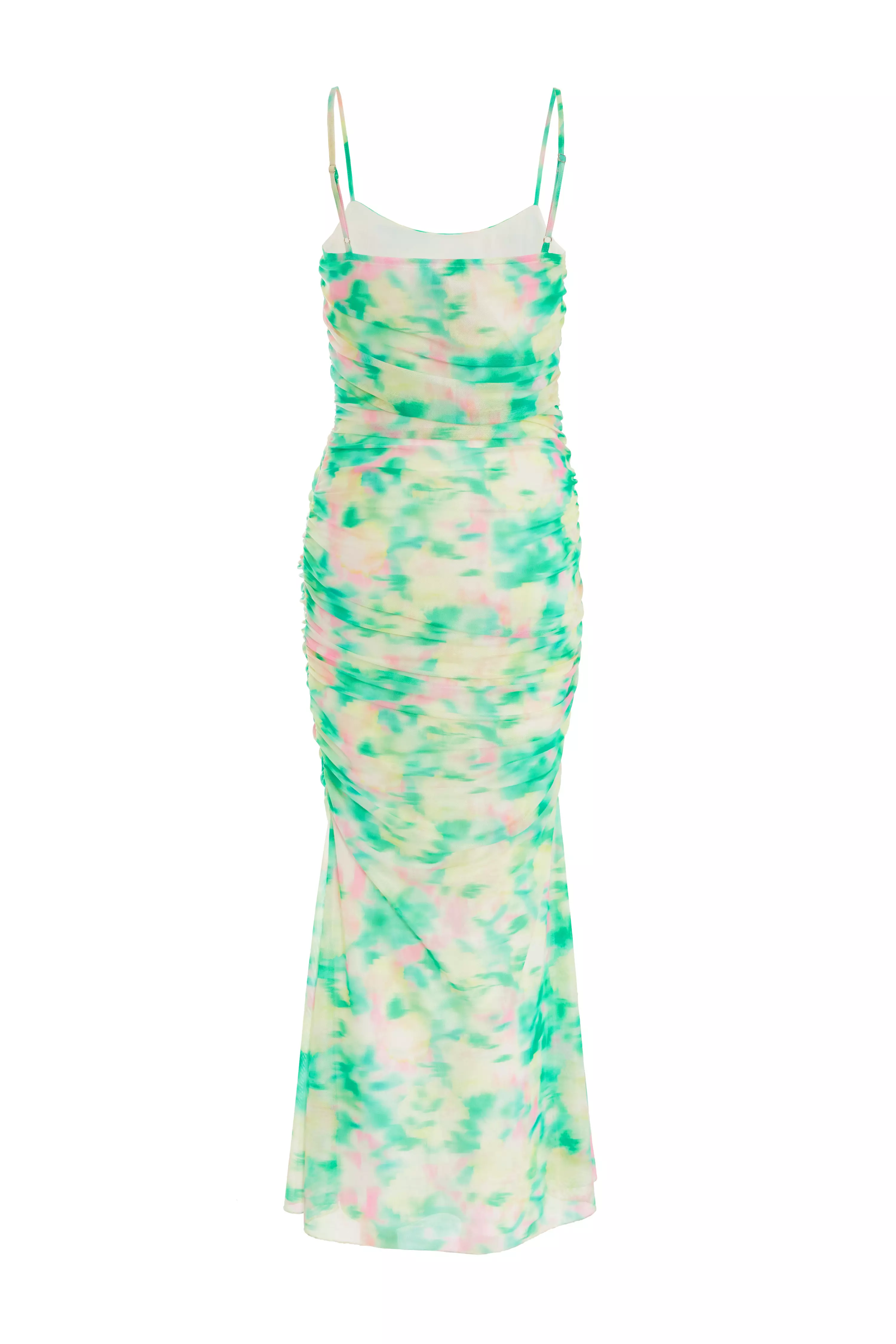 Green Floral Abstract Mesh Midi Dress