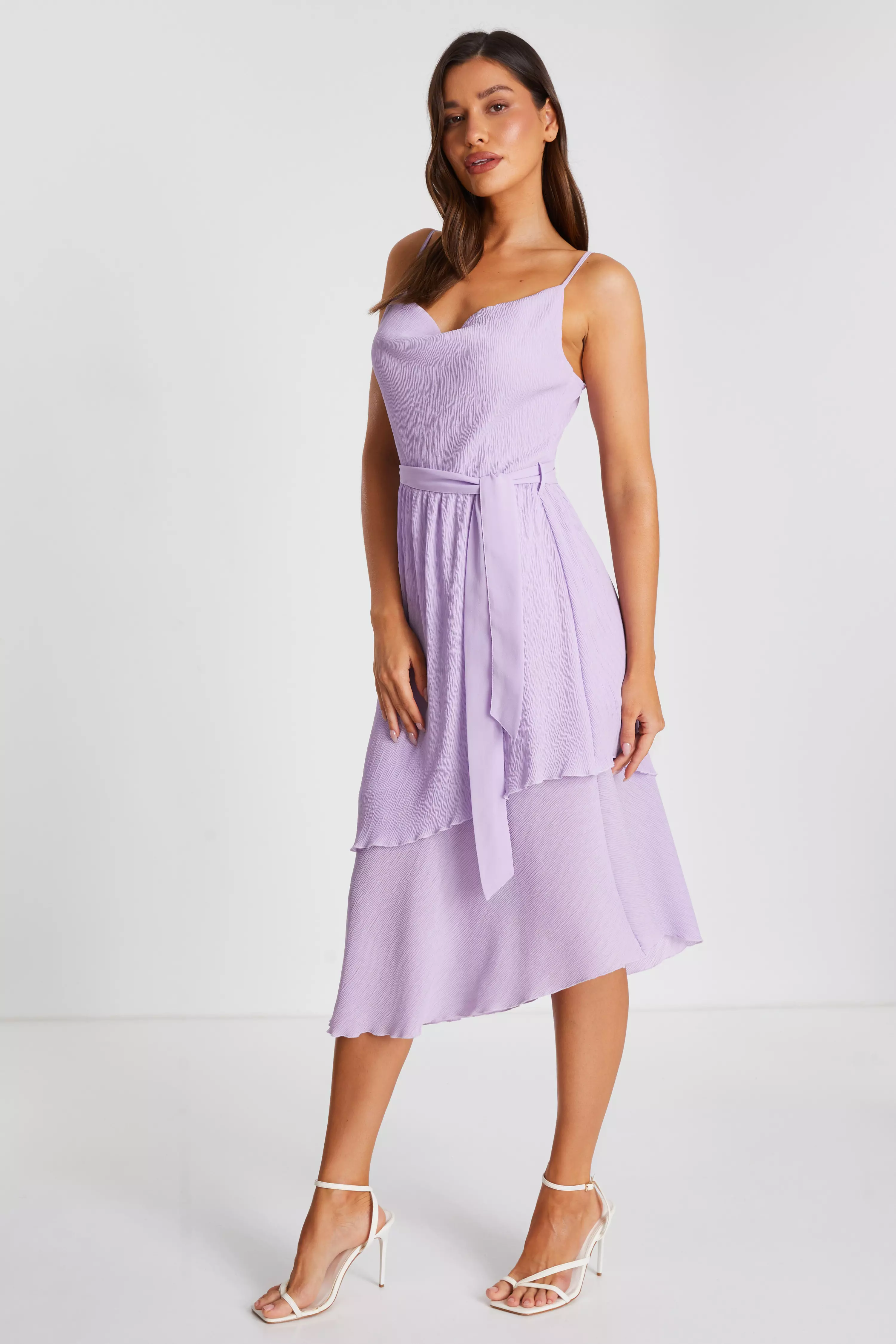 Lilac Crinkle Tiered Midi Dress