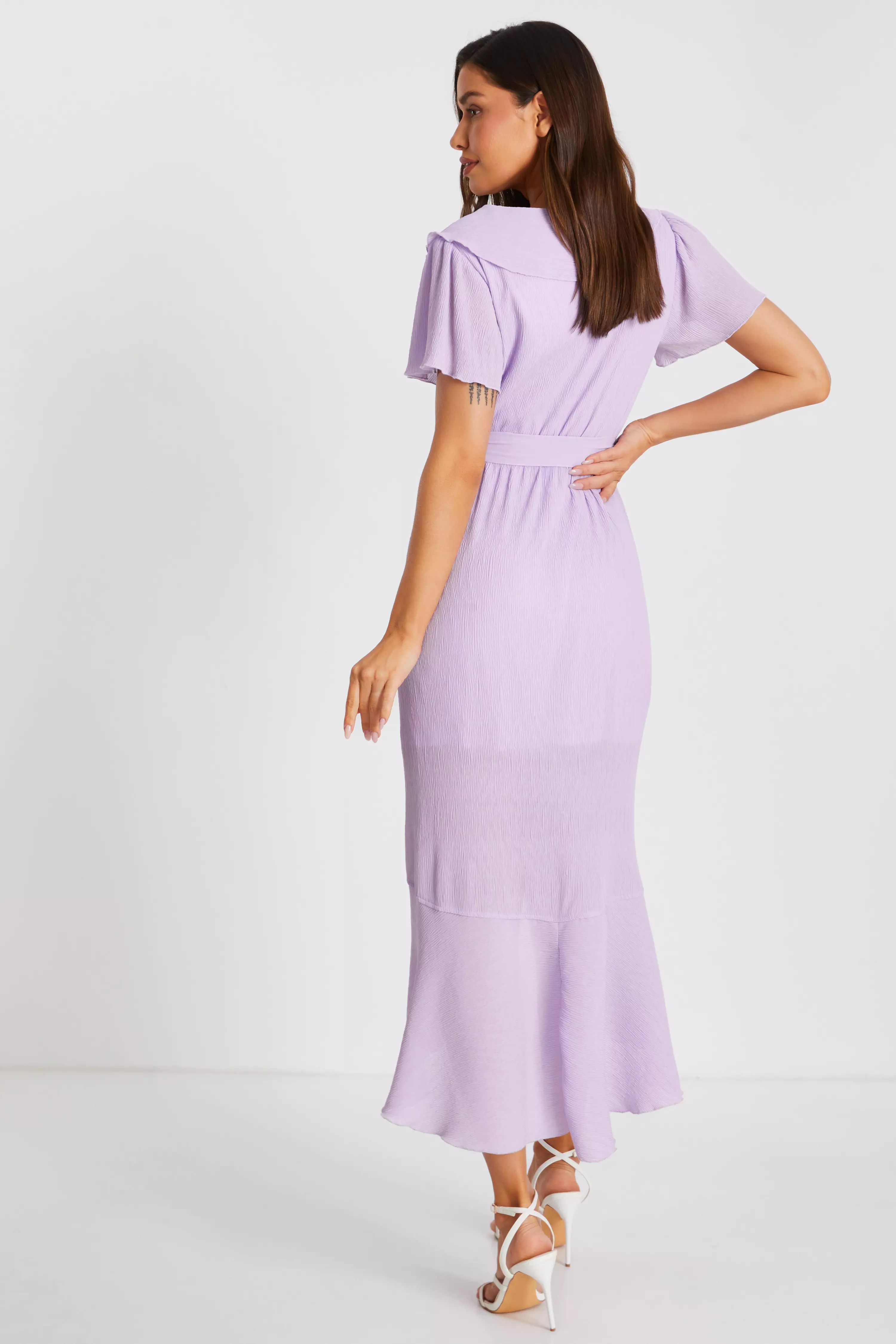 Lilac Crinkle Frill Midaxi Dress