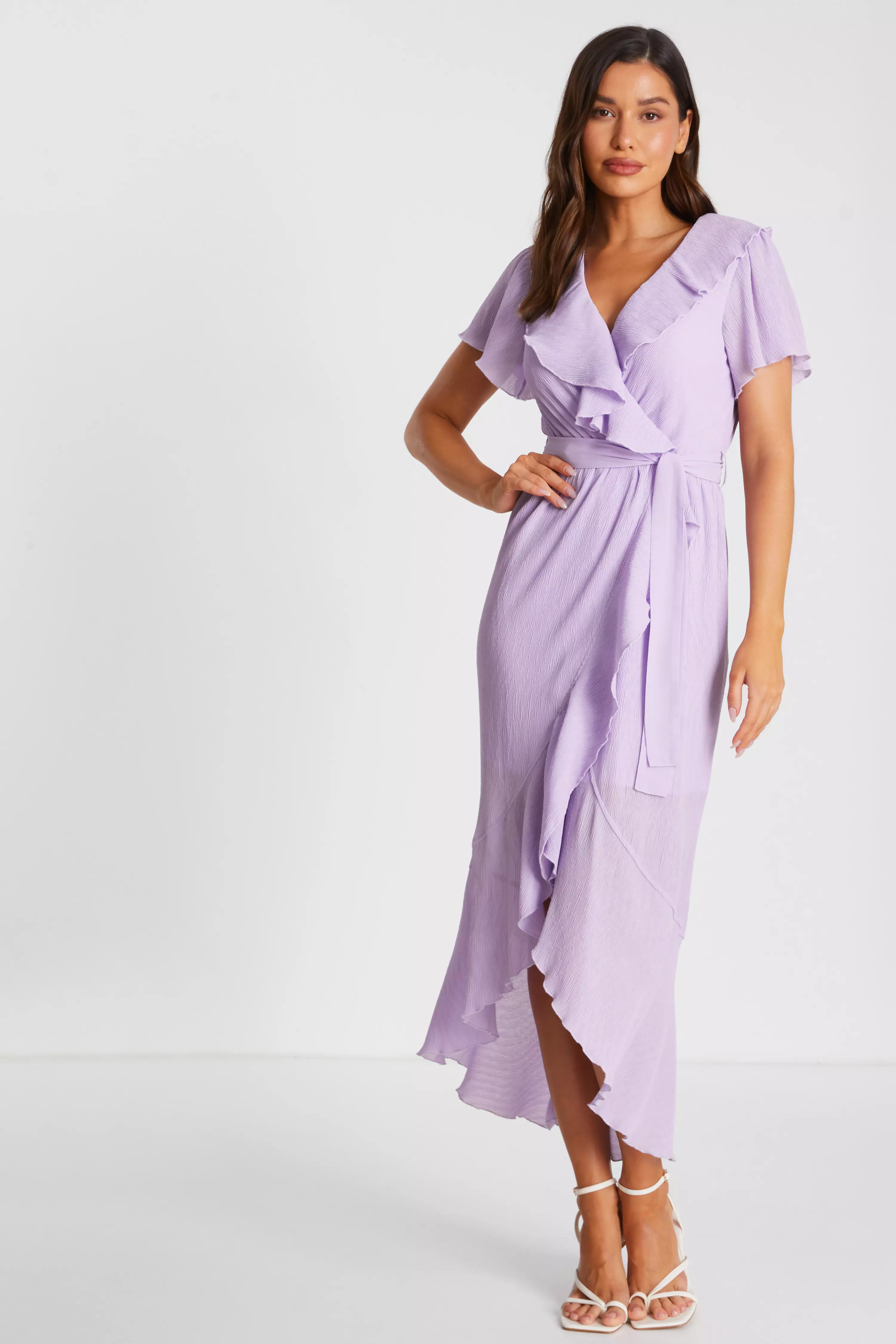 Lilac Crinkle Frill Midaxi Dress